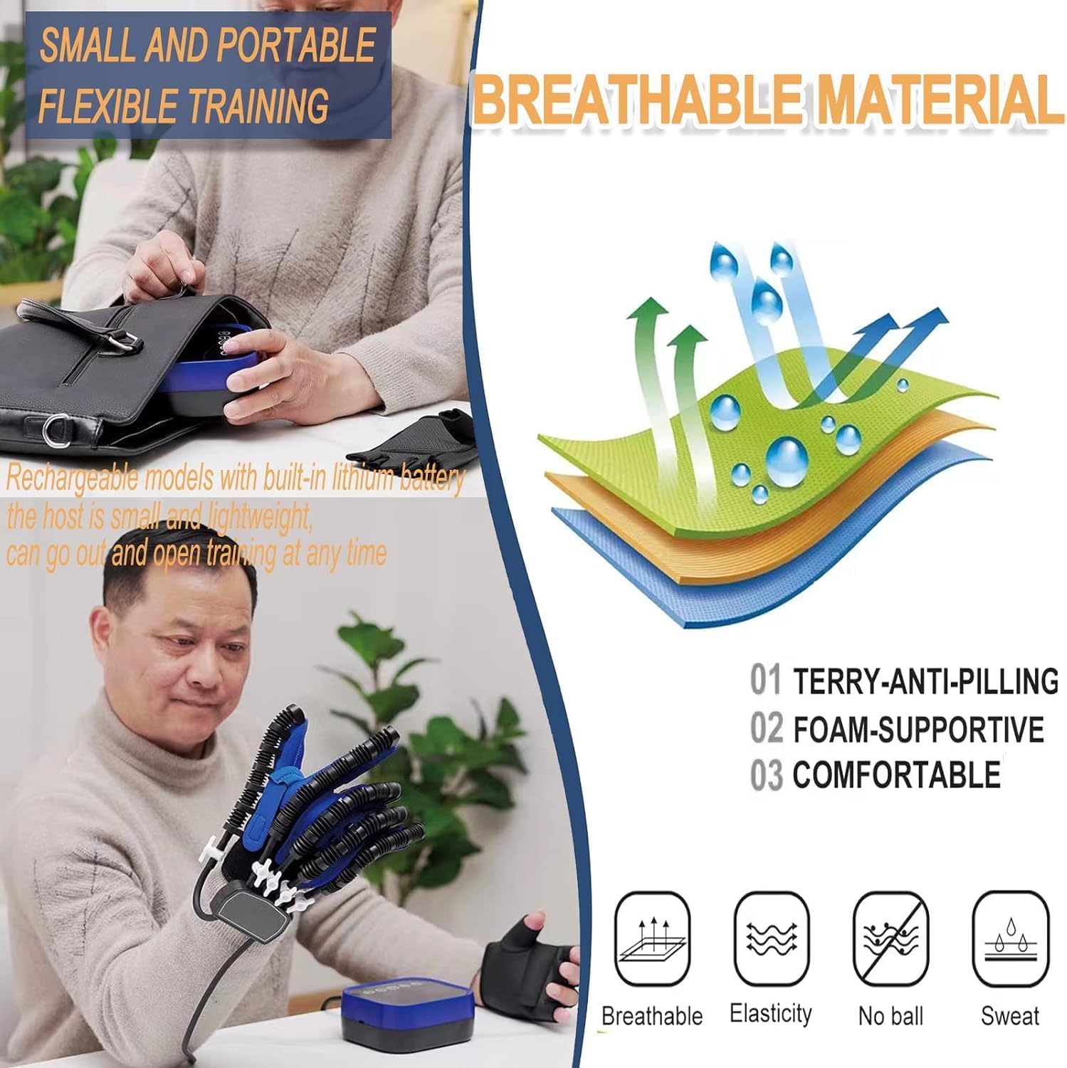 Rehabilitation Robot Gloves Hand Exercisers Stroke Recovery Therapy Equipment for Arthritis Hemiplegia and Stroke Patient (Blue, Right Hand M)