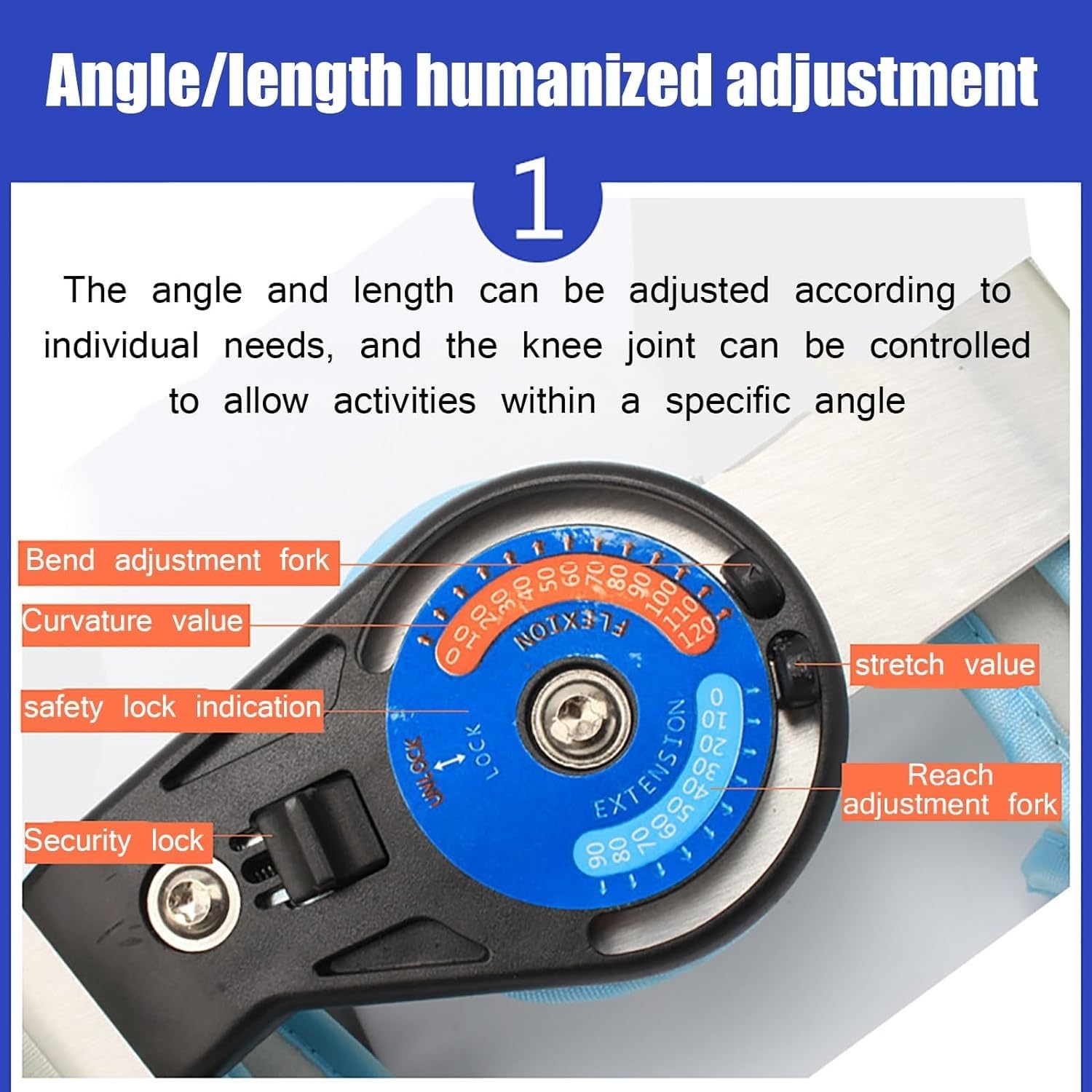 Hinged Knee Brace Knees Fixation Stabilization Brace Open Design Curvature Adjustable 0°-120° Comfortable And Breathable With The Length Can Be Adjusted (51-65cm) For Knee Pads
