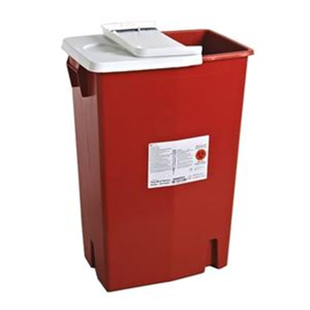 Covidien 8998 SharpSafety Sharps Container Gasketed Hinged Lid, 18 gal Capacity, Red (Pack of 5)