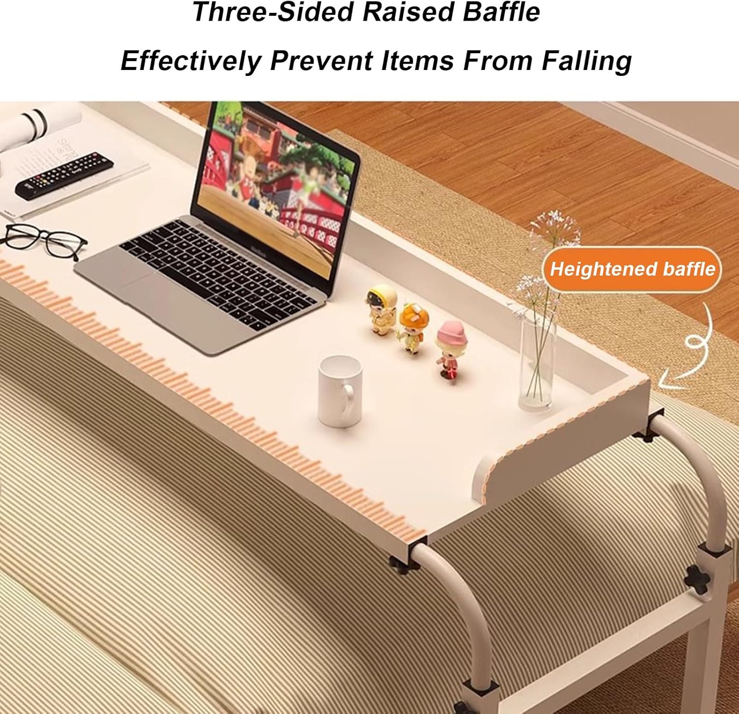 Adjustable Bedside Table with Wheels, Overbed Table Laptop, Food Tray Desk Rolling Medical Table, Height and Width Adjustable