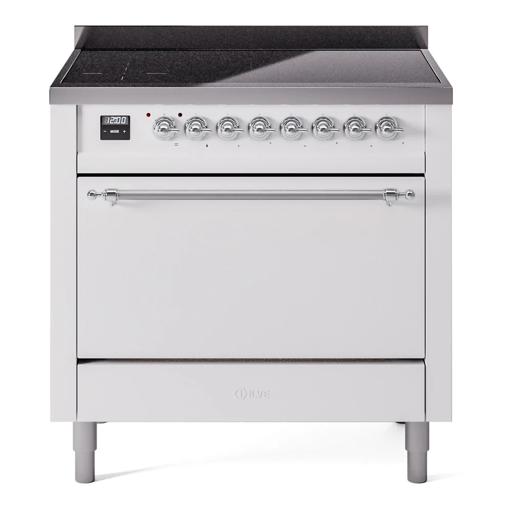 ILVE 36-Inch Nostalgie II Induction Range with Solid Door Oven in White with Chrome Trim (UPI366QNMPWHC)