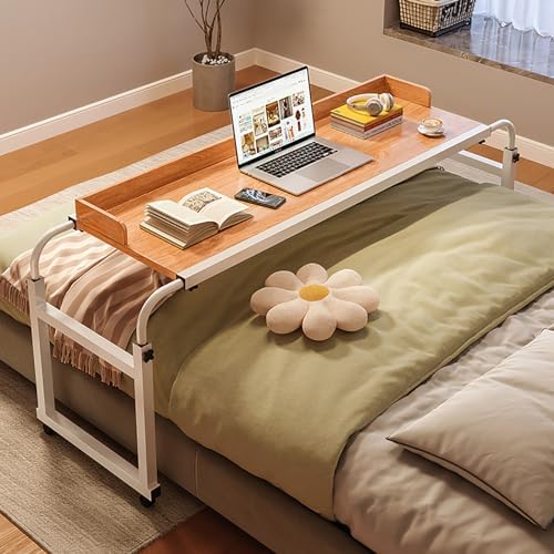 Hospital Table Over Bed for Home Use Swivel,Over The Bed Table with Wheels,Adjustable Height Table,Hospital Bed Table,Chair Cart,Laptop Desk for Bed,Recliner Table,Perfect for Hospital Famil