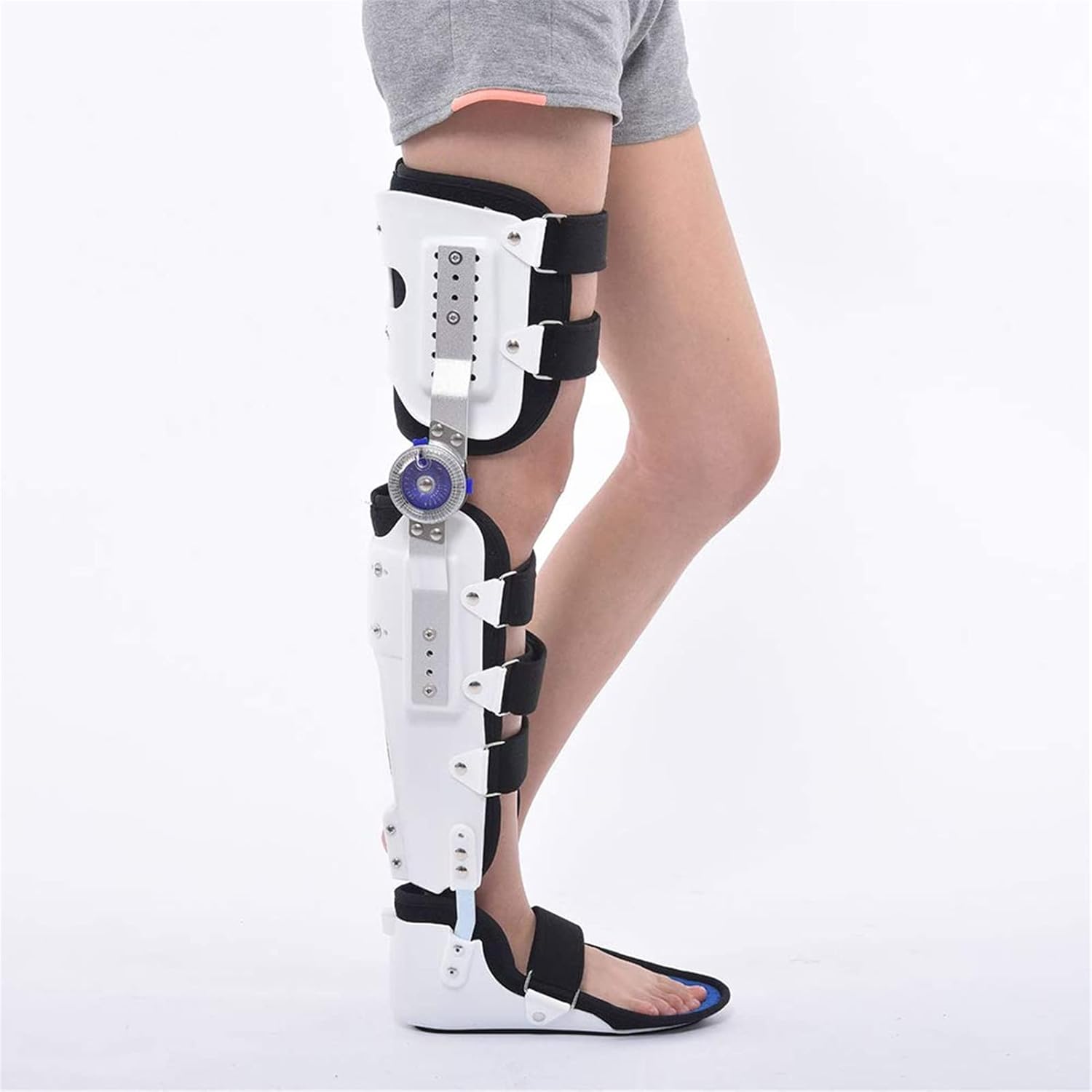 ROM Adjustable Post Op Knee Support Orthosis Immobilizer Protector, Full Leg Stabilizer Knee Orthosis Splint, Hinged Knee Foot Support Brace, for Torn Acl, Meniscus Tear 502, Left, White