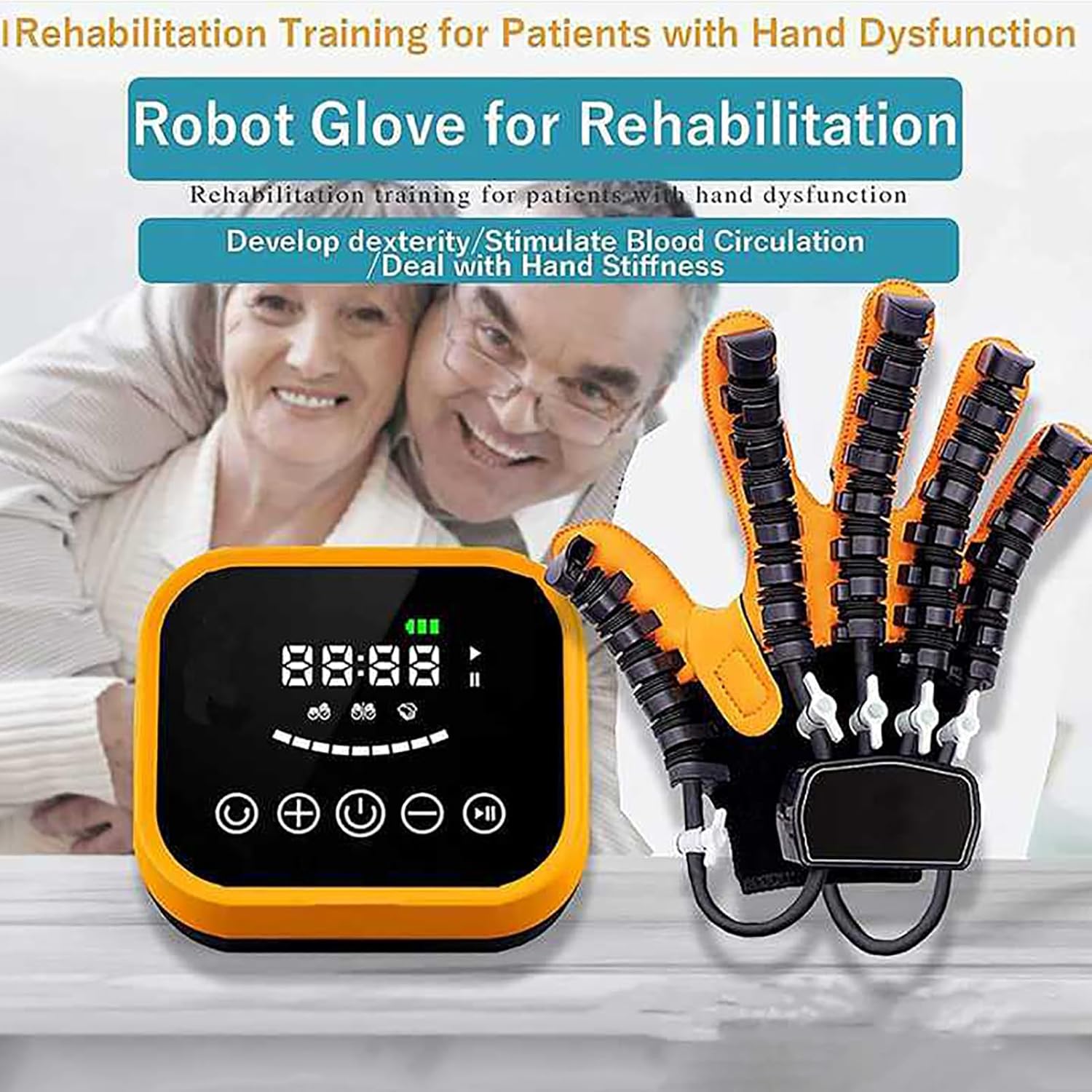 Rehabilitation Robot Glove, 1-9 Levels Adjustable Hand Stroke Recovery Equipment, for Arthritis, Hemiplegia and Stroke Patient, Relieve Stiffness/Powerless
