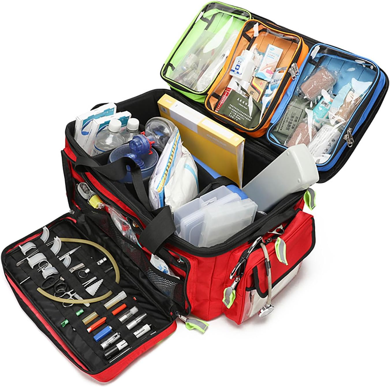 Large Capacity Medical Trolley Bag, Rolling Medical Bag with Wheels and Compartments, Safety Reflective Design, Fireproof and Flame-Retardant Thickened Material for Home Health Nurses, Doctors
