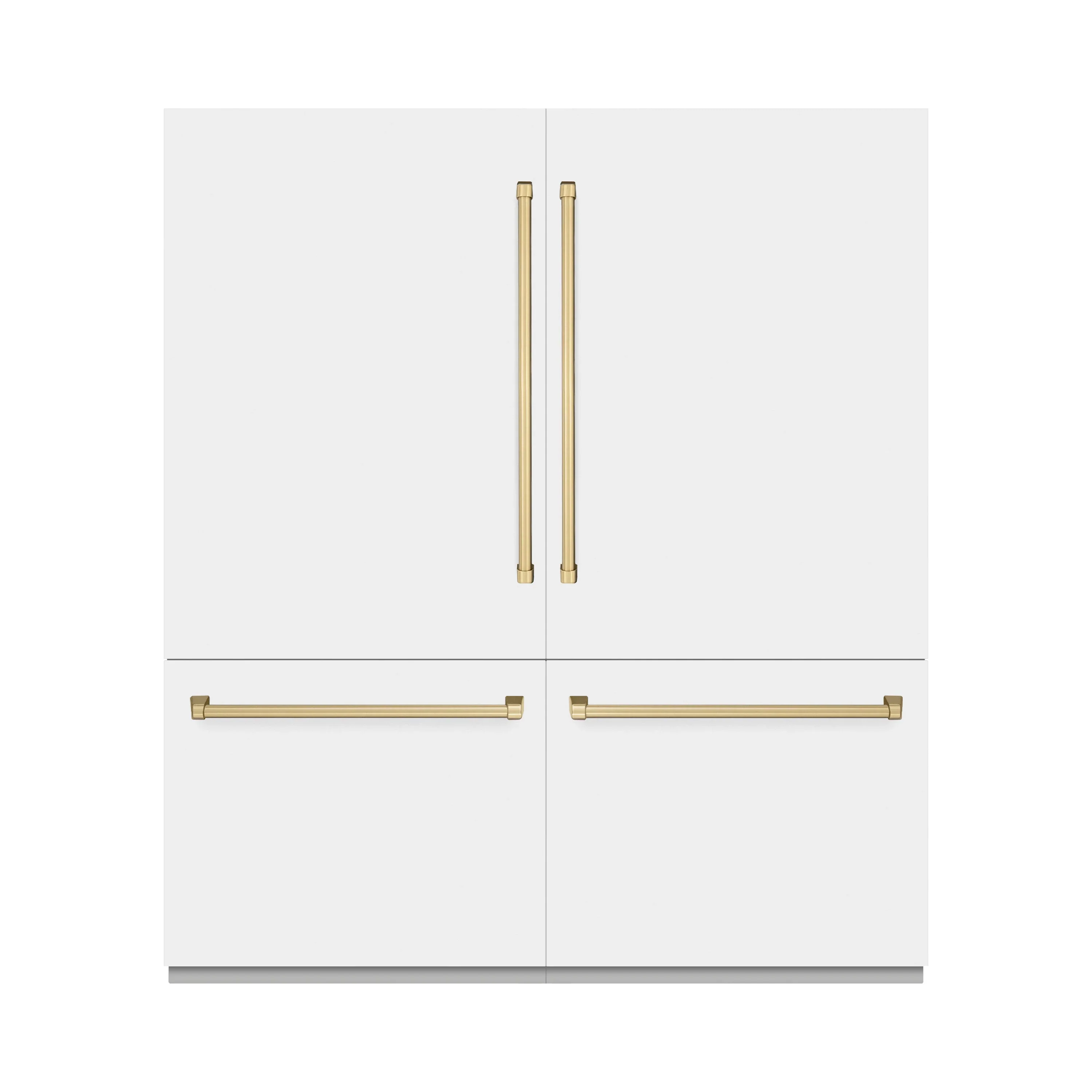 ZLINE Autograph Edition 72-Inch 39.6 Cu. Ft. French Door Built-In Bottom Freezer Refrigerator with Water Dispensers and Ice Makers in White Matte with Graphite Gray Interior and Champagne Bronze Accents (GRBITZ-WM-72-CB)