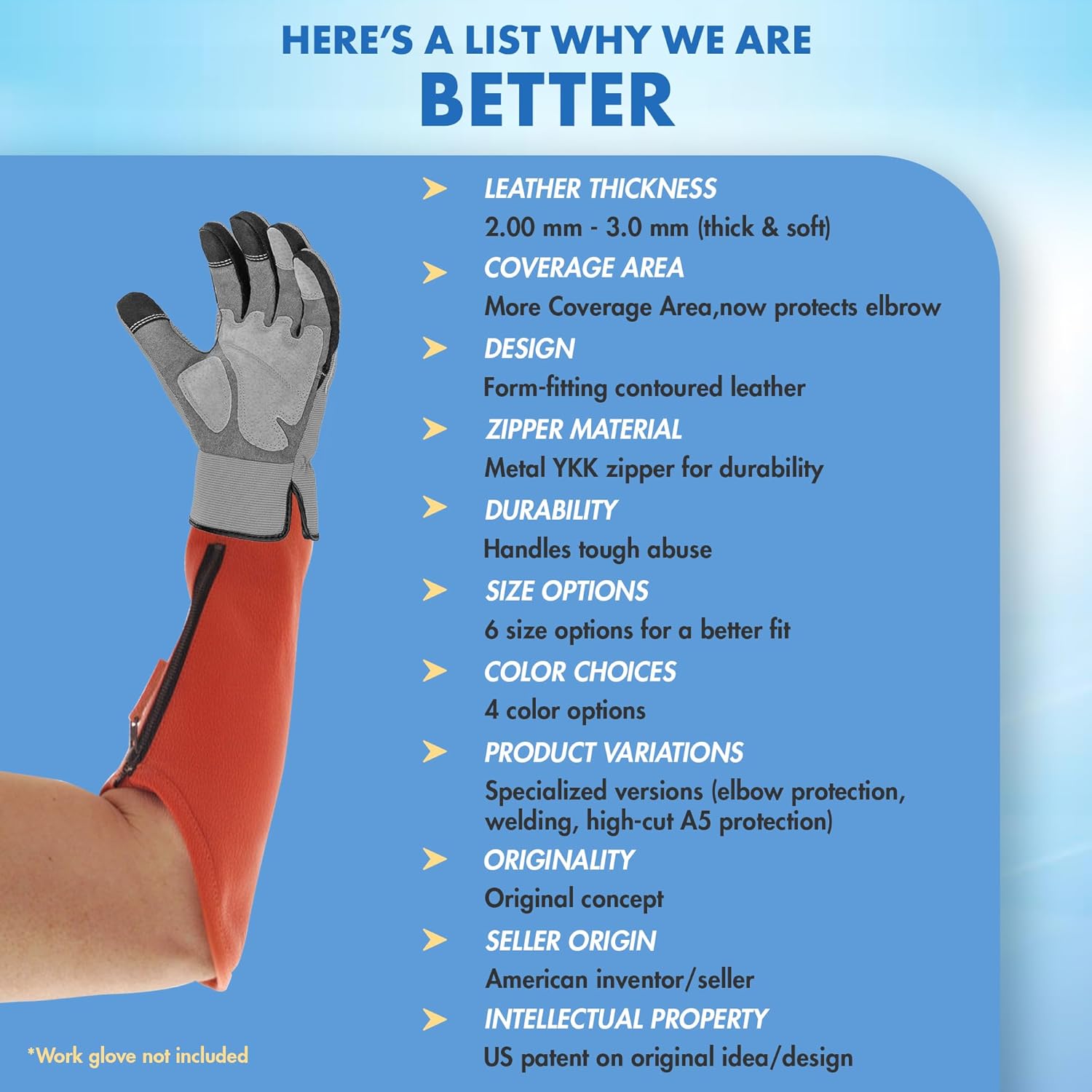 Arm Chaps Extended Elbow Leather Arm Guard - Arm Sleeve Protectors for Thin Skin and Bruising, Scratches & Cuts - Protective Arm Sleeve for Any Age- Left & Right Form-Fitting - Orange(1Pair/Large).