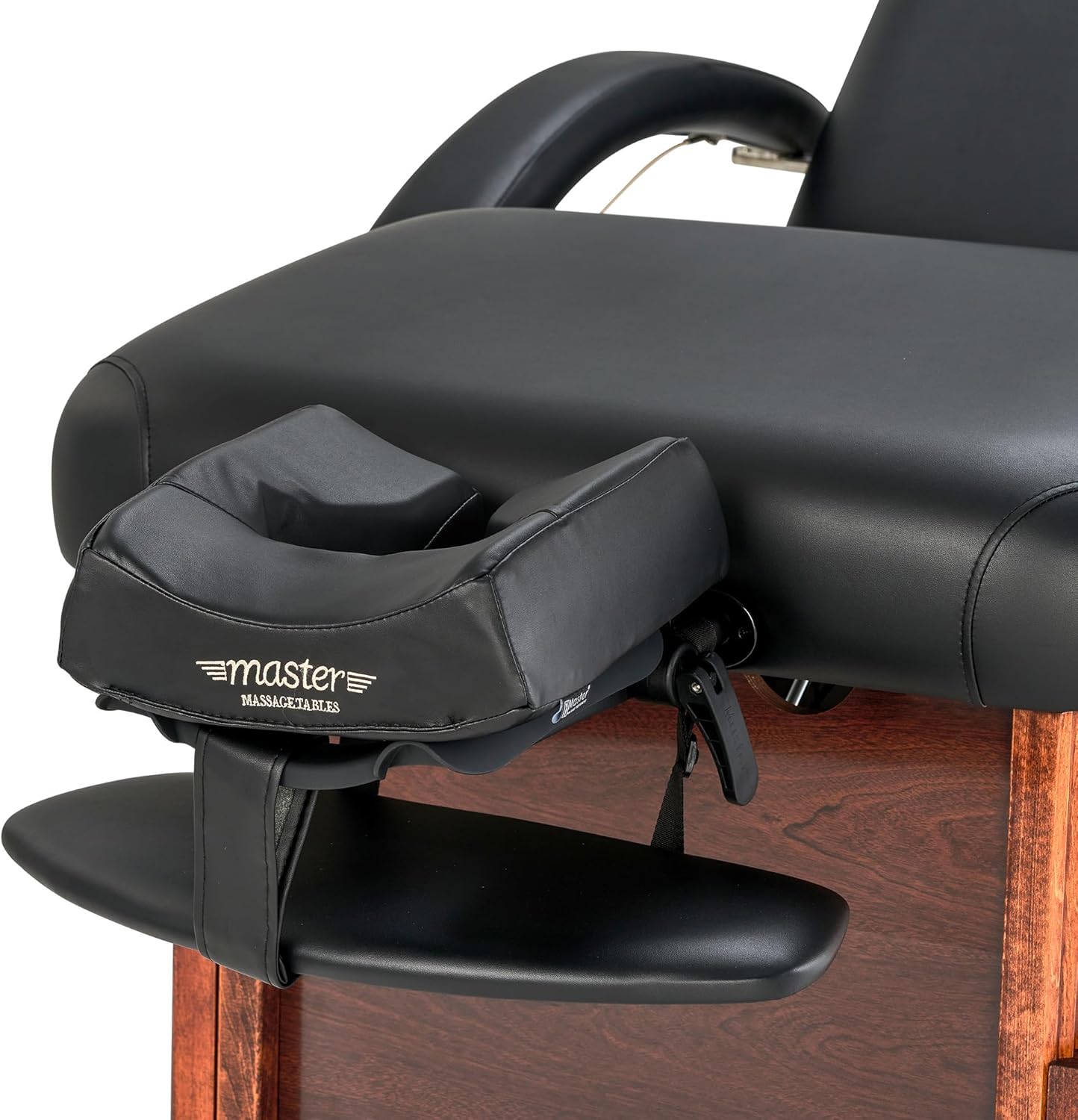 Master Massage Cabrillo Stationary Massage Table - Facial Beauty Lash Bed - 4 Section Salon Spa Bed with Storage Cabinet - Pneumatic Tilting Backrest and Leg Rest, Black with Walnut Legs, 30 Inch