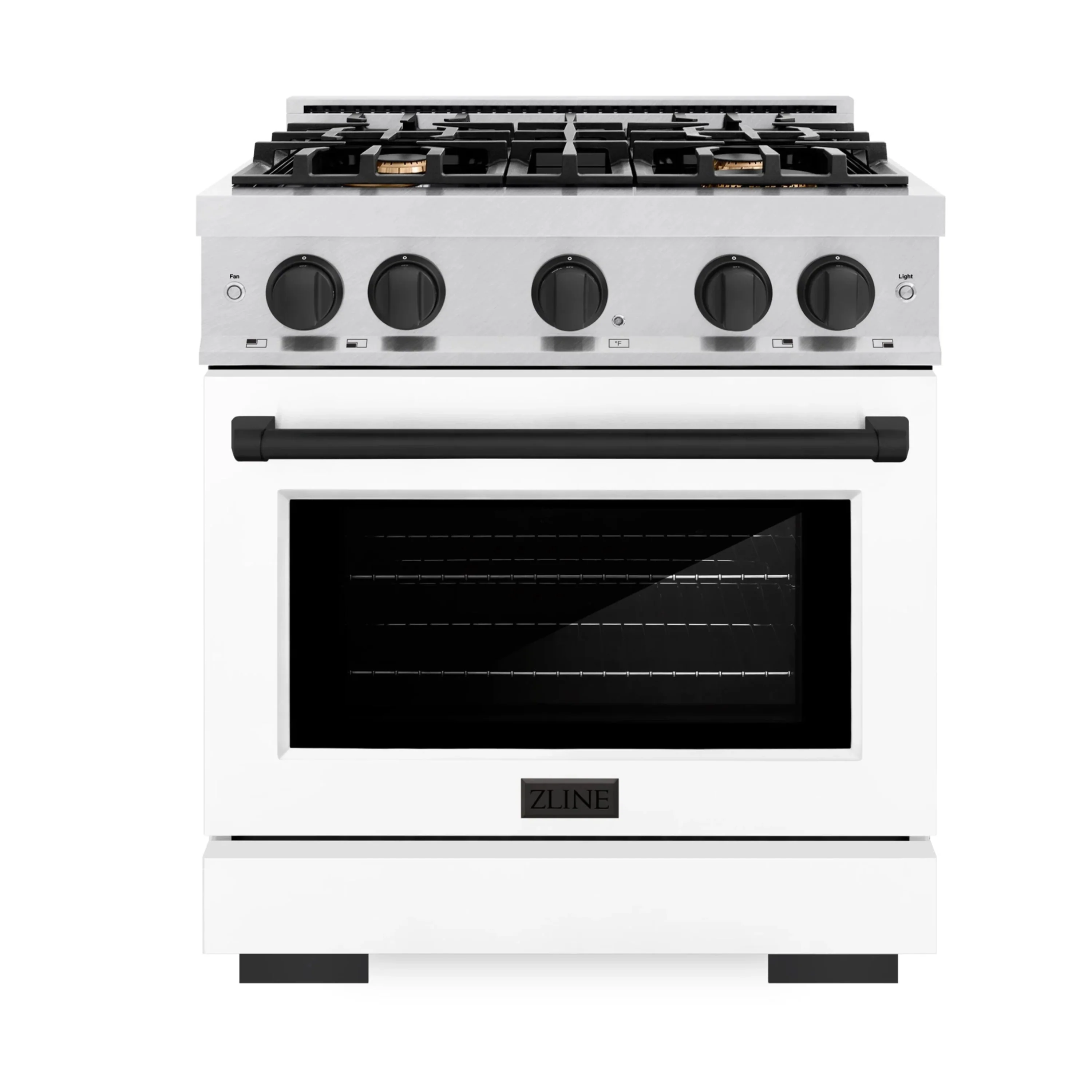 ZLINE Autograph Edition 30-Inch Select Series Gas Range with 4 Gas Burner Cooktop and 4.2 Cu. Ft. Gas Convection Oven in Satin Stainless Steel with White Matte Door and Matte Black Accents (HGRSZ-WM-30-MB)