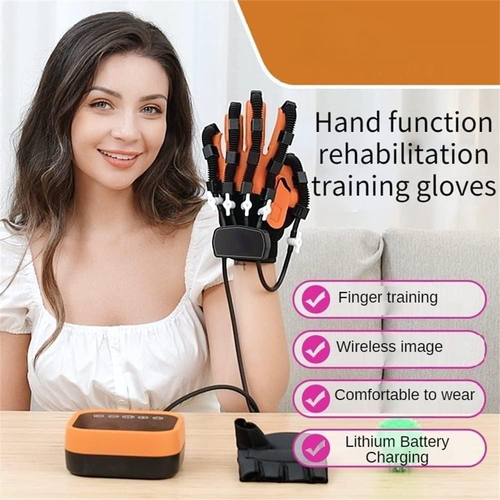 KouRy Rehabilitation Robot Glove, Hand Rehabilitation Device for Stroke Hemiplegia, Hand Function Recovery Finger Trainer, for Patients with Hand Dysfunction (Color : Orange, Size : Lefthand L)