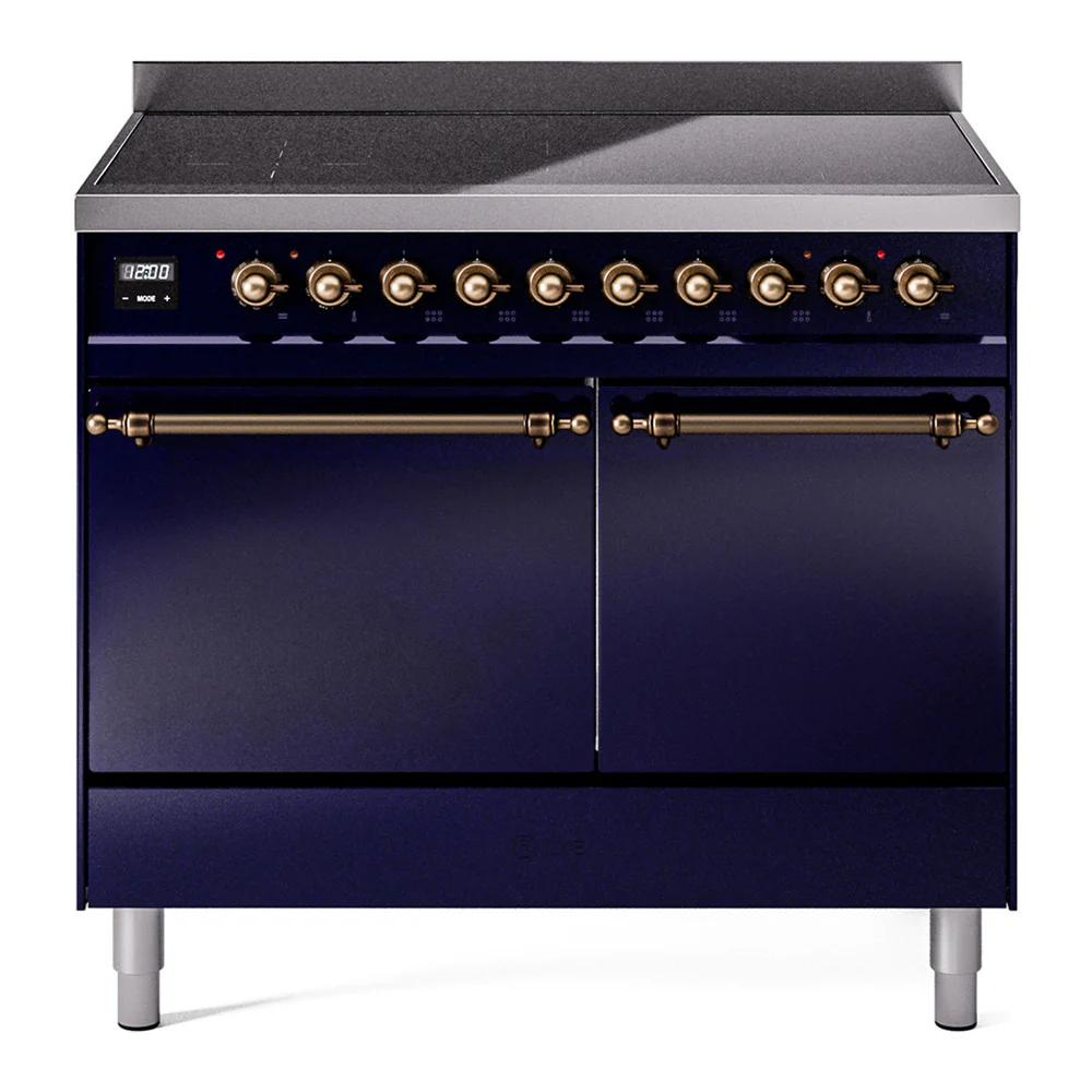 ILVE 40-Inch Nostalgie II Induction Range with Solid Door Oven in Midnight Blue with Bronze Trim (UPDI406QNMPMBB)