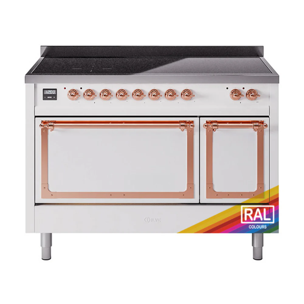 ILVE Nostalgie II Noblesse 48-Inch Induction Range with Solid Door Oven in Custom RAL with Copper Trim (UNI486QNMPRAP)