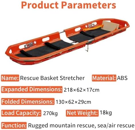 Compact Emergency Rescue Stretcher - 595 lbs Weight Limit, Stainless Steel Lifting Points, Safety Belts, Ideal for Air, Sea & Wilderness Rescue Scenarios