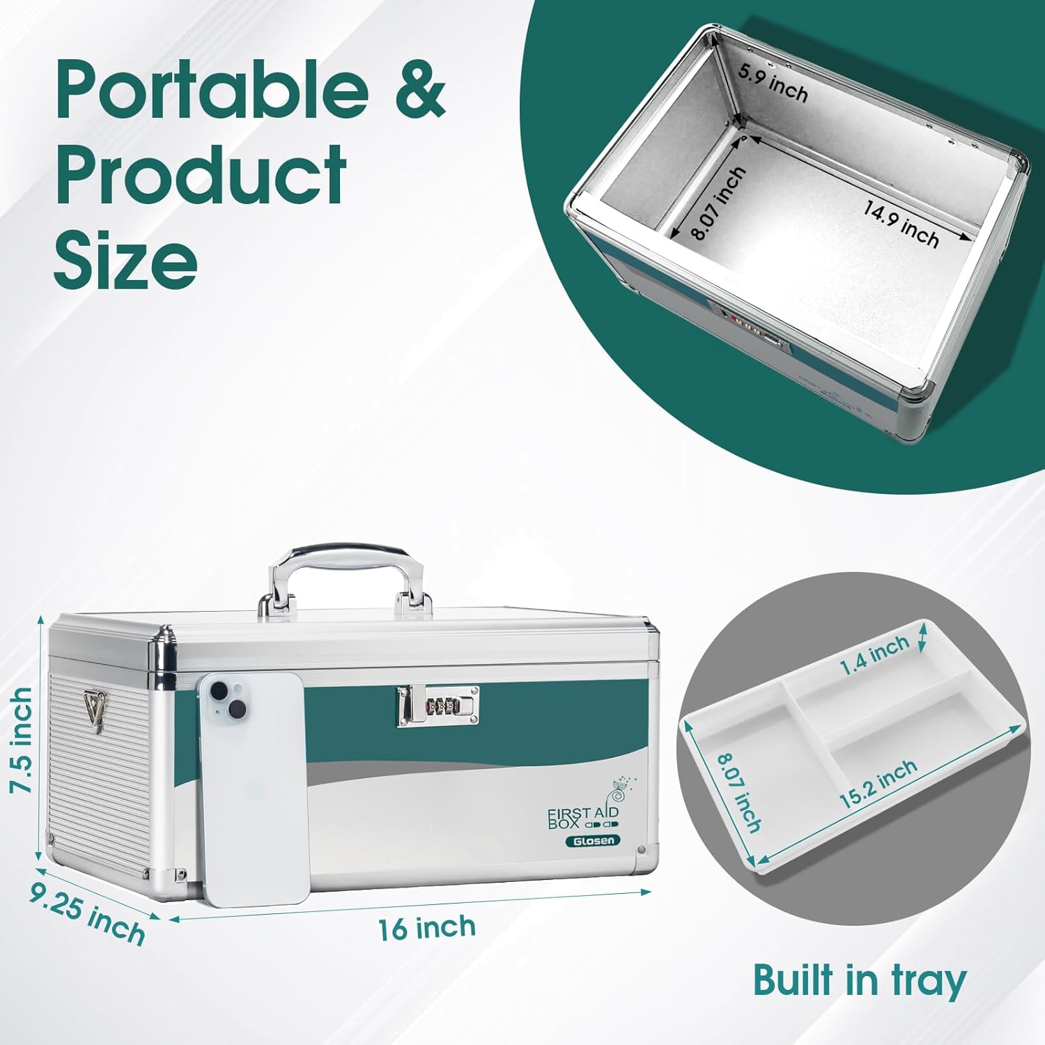 Glosen Medicine Lock Box with Combination Lock,Medication lock box【Extra Large16 x 9.25 x 7.5 Inch】 medicine safe lock box,medical box organizer