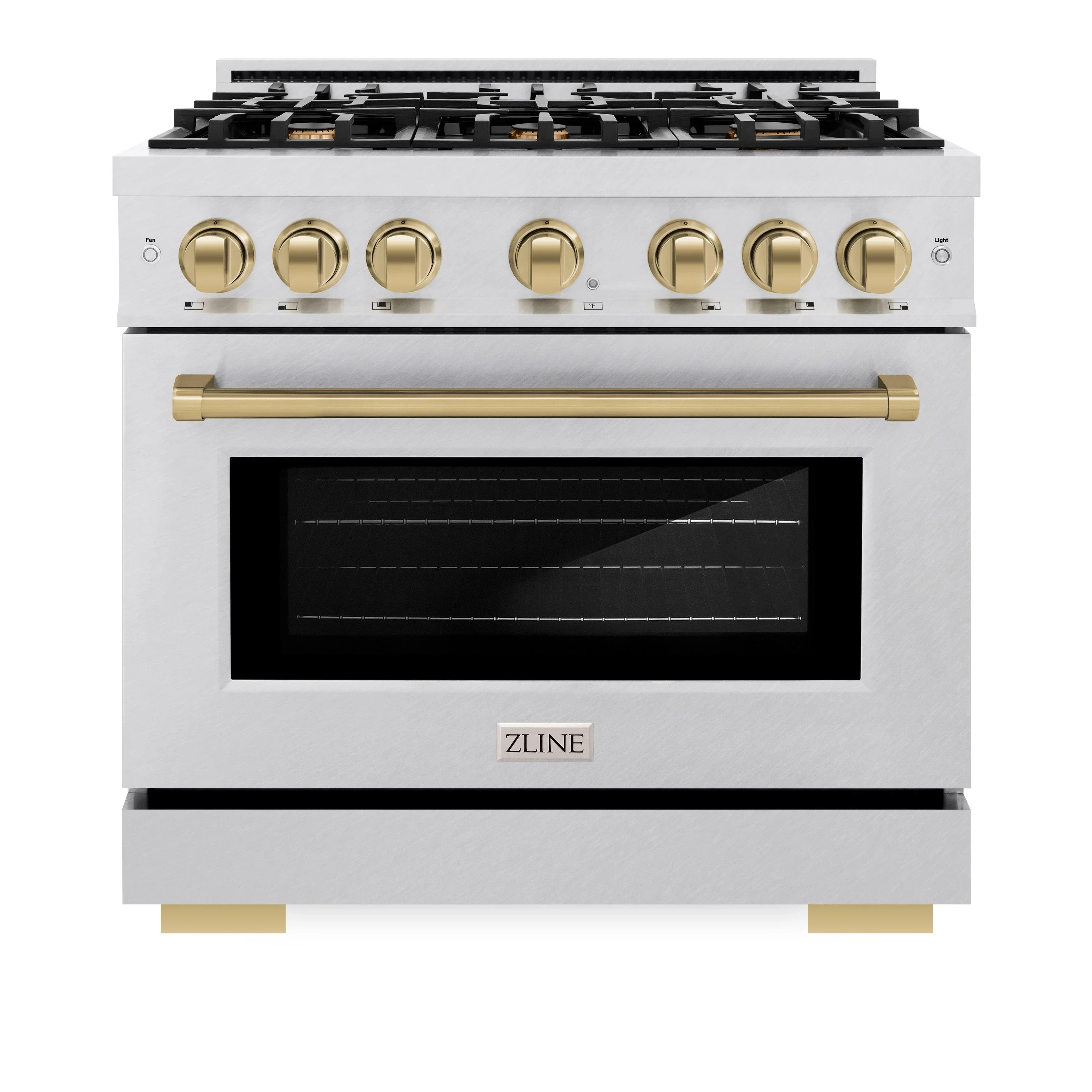 ZLINE Autograph Edition 36-Inch Select Series Gas Range with 6 Burner Cooktop and 5.2 Cu. Ft. Gas Convection Gas Oven in Satin Stainless Steel and Champagne Bronze Accents (HGRSZ-36-CB)