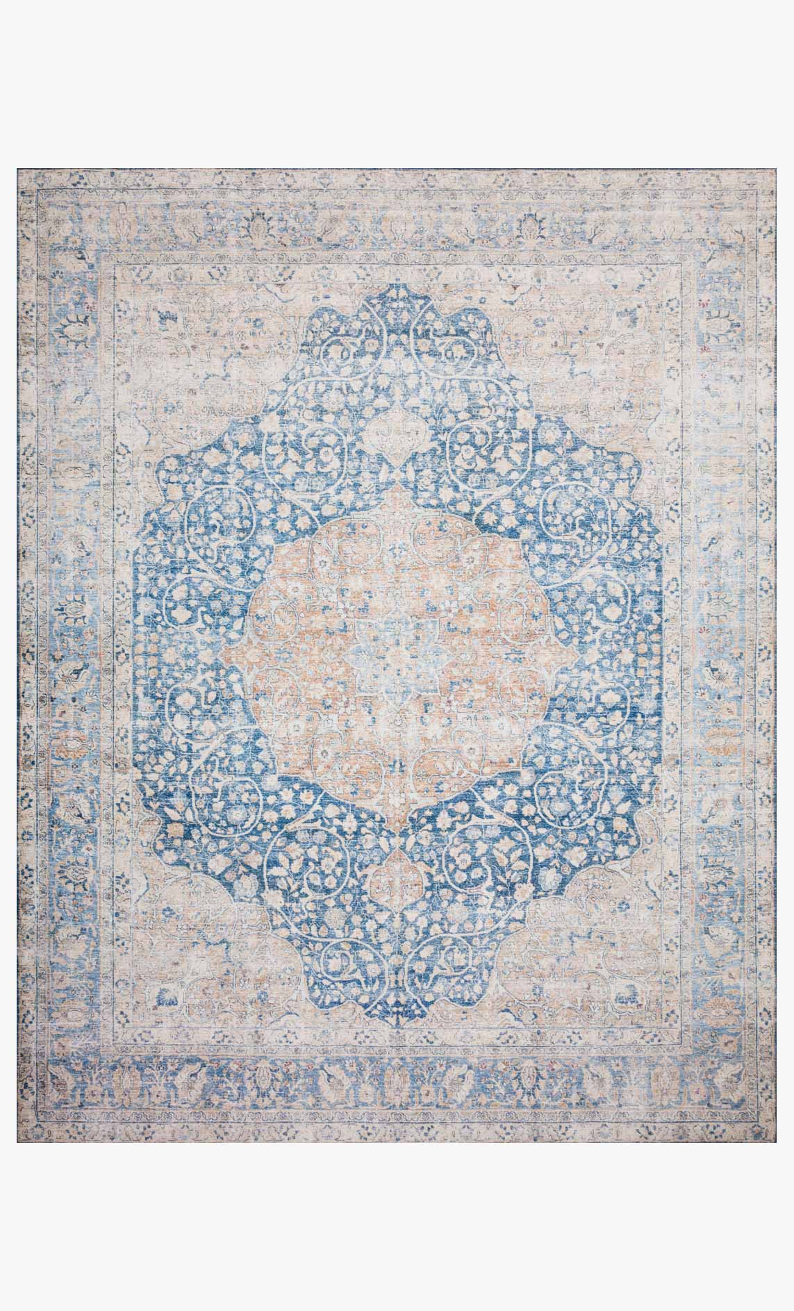 Loloi II Layla Collection - Traditional Power Loomed Rug in Blue & Tangerine (LAY-07)