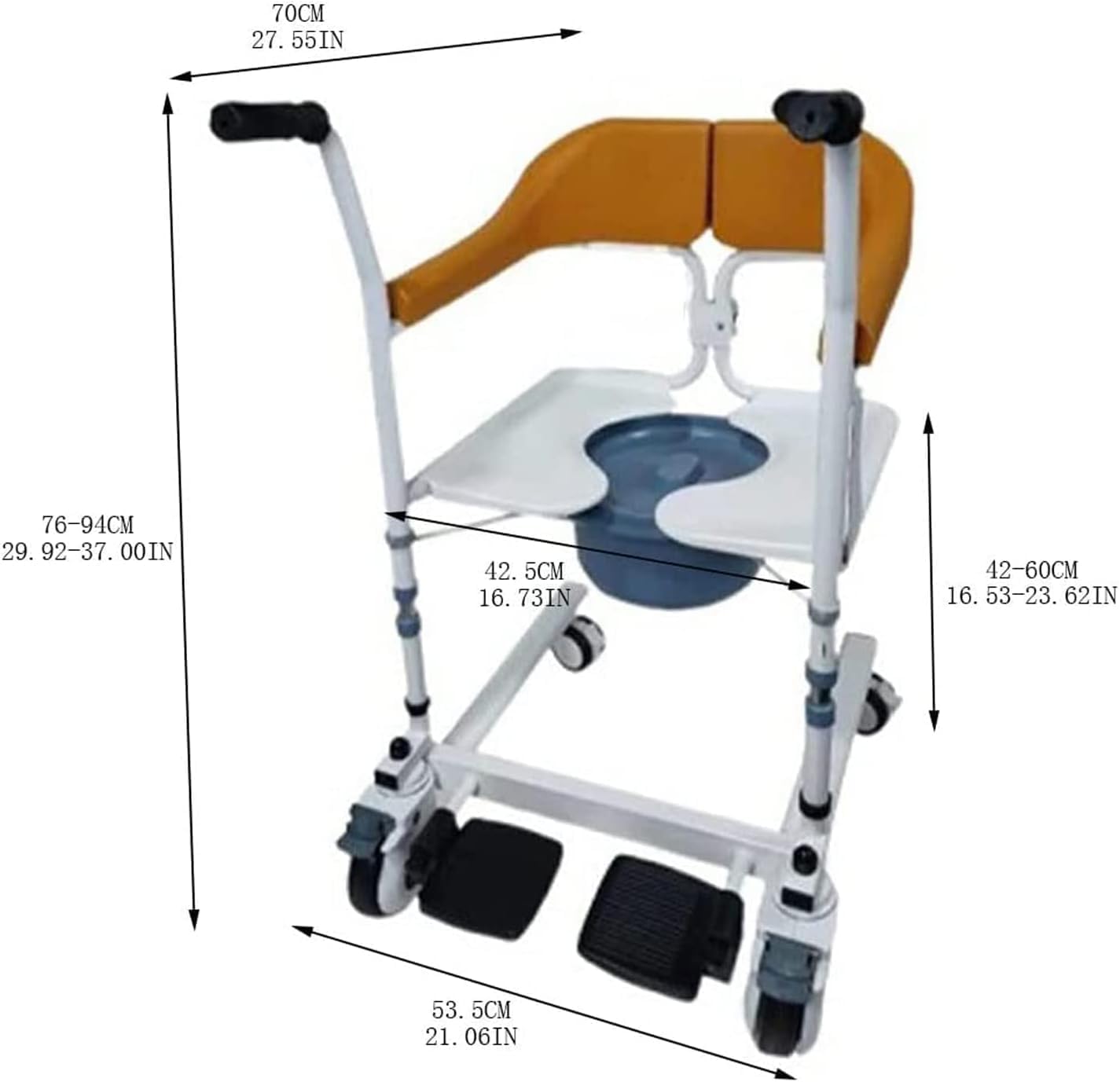 Transport Hydraulic Patient Lift Transfer Chair for Elderly Disabled w/180° Split Seat and Potty Portable Lifter Home Bedside Commode Shower Wheelchair (Yellow)