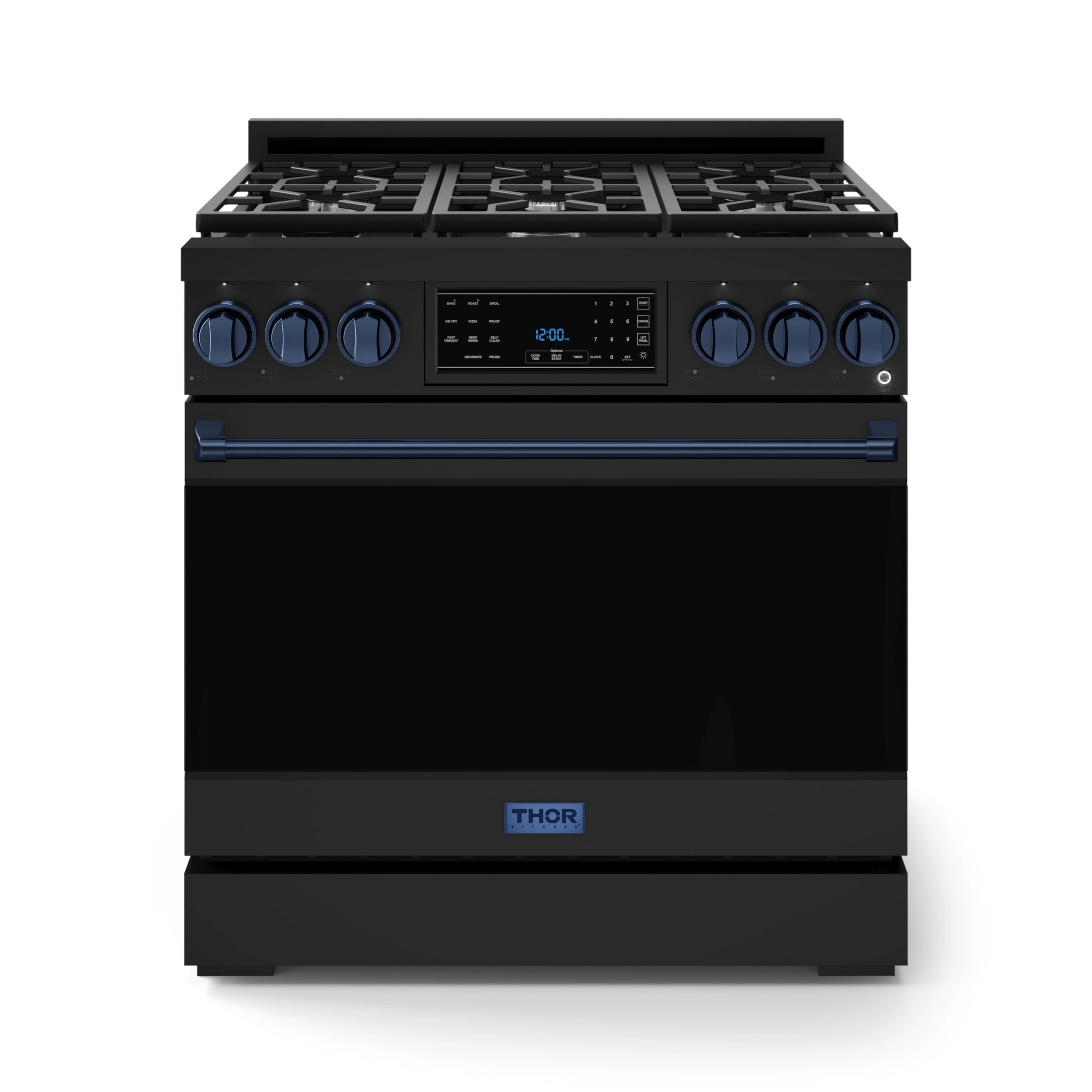 Gordon Ramsay by Thor Kitchen 36-Inch Professional Natural Gas Range with Tilt Panel Touch Control and 6.0 Cu. Ft. Self Clean Oven in Black with Navy Blue Trim (RSG36B-BLU)