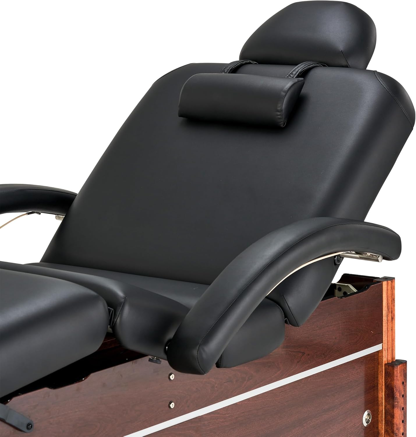 Master Massage Cabrillo Stationary Massage Table - Facial Beauty Lash Bed - 4 Section Salon Spa Bed with Storage Cabinet - Pneumatic Tilting Backrest and Leg Rest, Black with Walnut Legs, 30 Inch