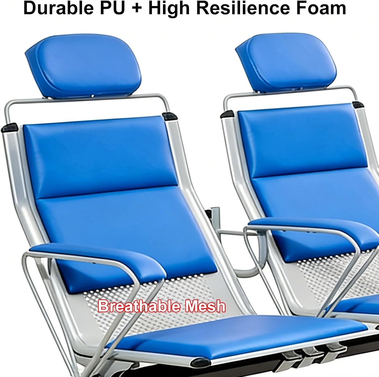 PU Medical Chair with Iv Stand, Hospital Phlebotomy Chair, Cold Rolled Steel Frame for Laboratories, Clinic, Nursing Home, Single Seat Can Support 660 Lbs(Blue)