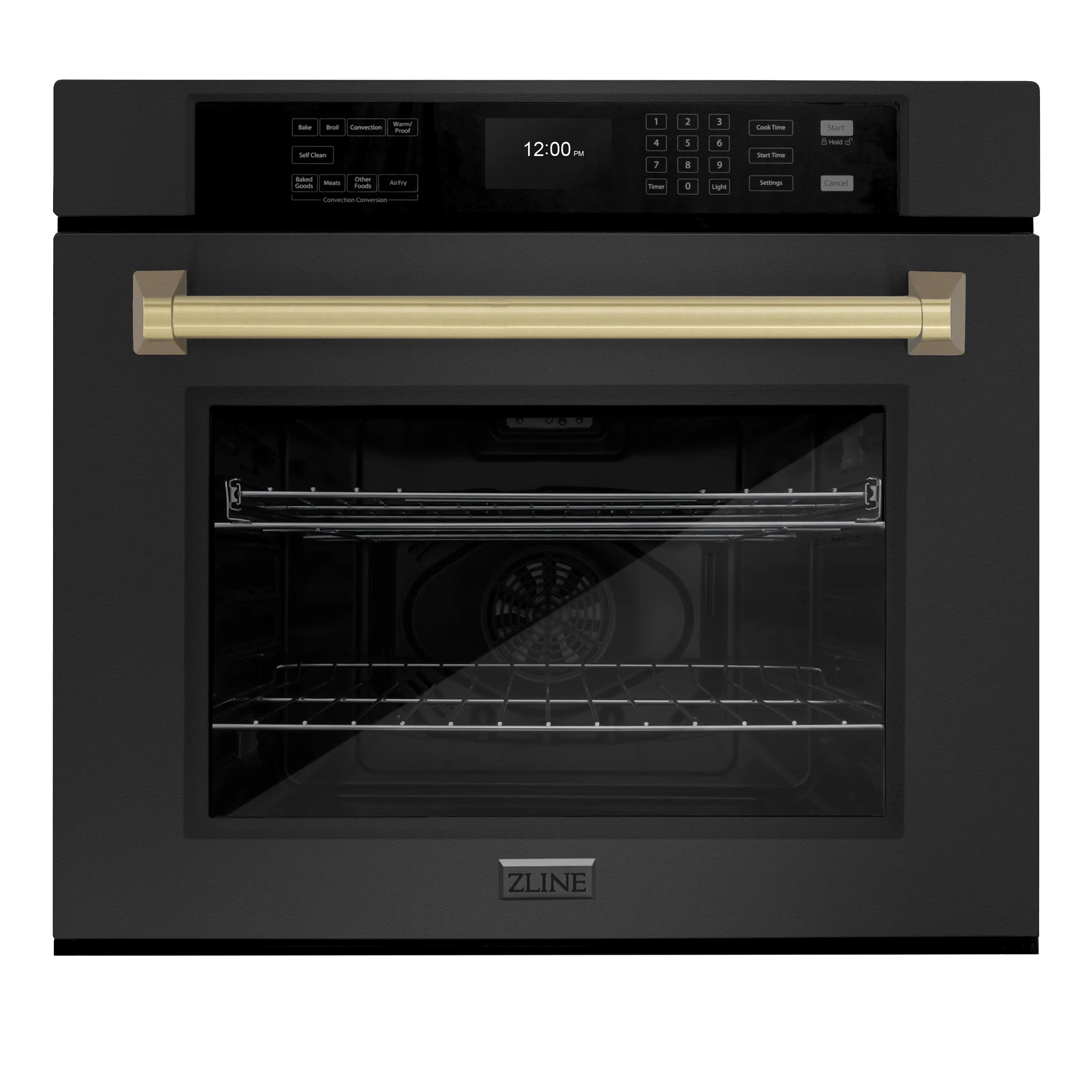 ZLINE Autograph Edition 30-Inch Professional True Convection Single Wall Oven with Air Fry and Self Clean in Black Stainless Steel with Champagne Bronze Handle (WASBZ-30-CB)