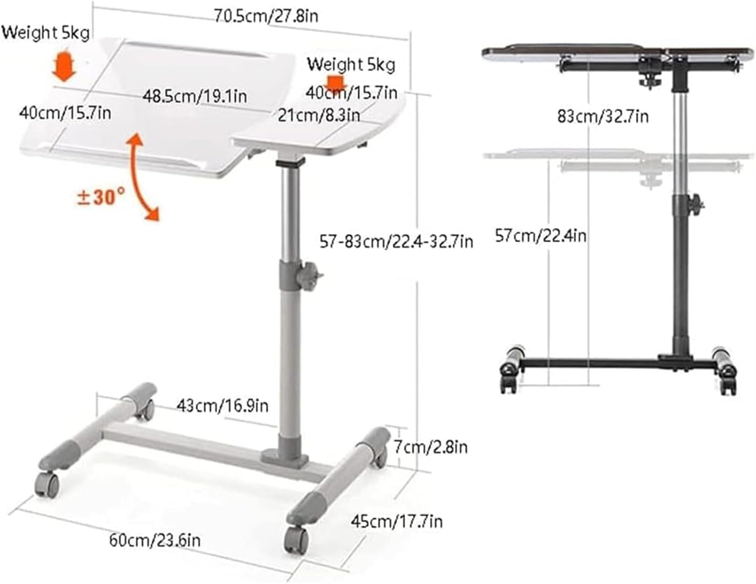 Over-Bed Tables Medical Overbed Table Sturdy and Ergonomic Adjustable Height Mobile Standing Desk for Hospital and Home Use Portable