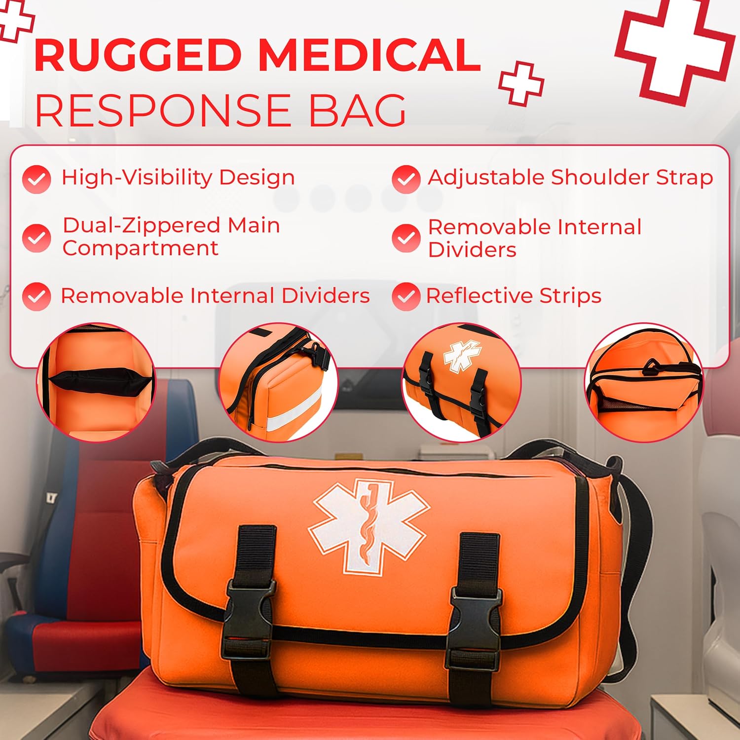 Fully Stocked EMT Trauma Bag – Tactical First Responder Medical Kit with Tourniquet, Chest Seals, Bleeding Control, Gauze, Shears & Bandages – Orange