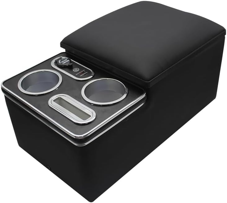 Car Center Console, Universal Rear Bench Seat Consoles, Central Armrest Box Back Seat Storage Box with Cup Holder, Supports Wireless Charging for Mobile Phones Black