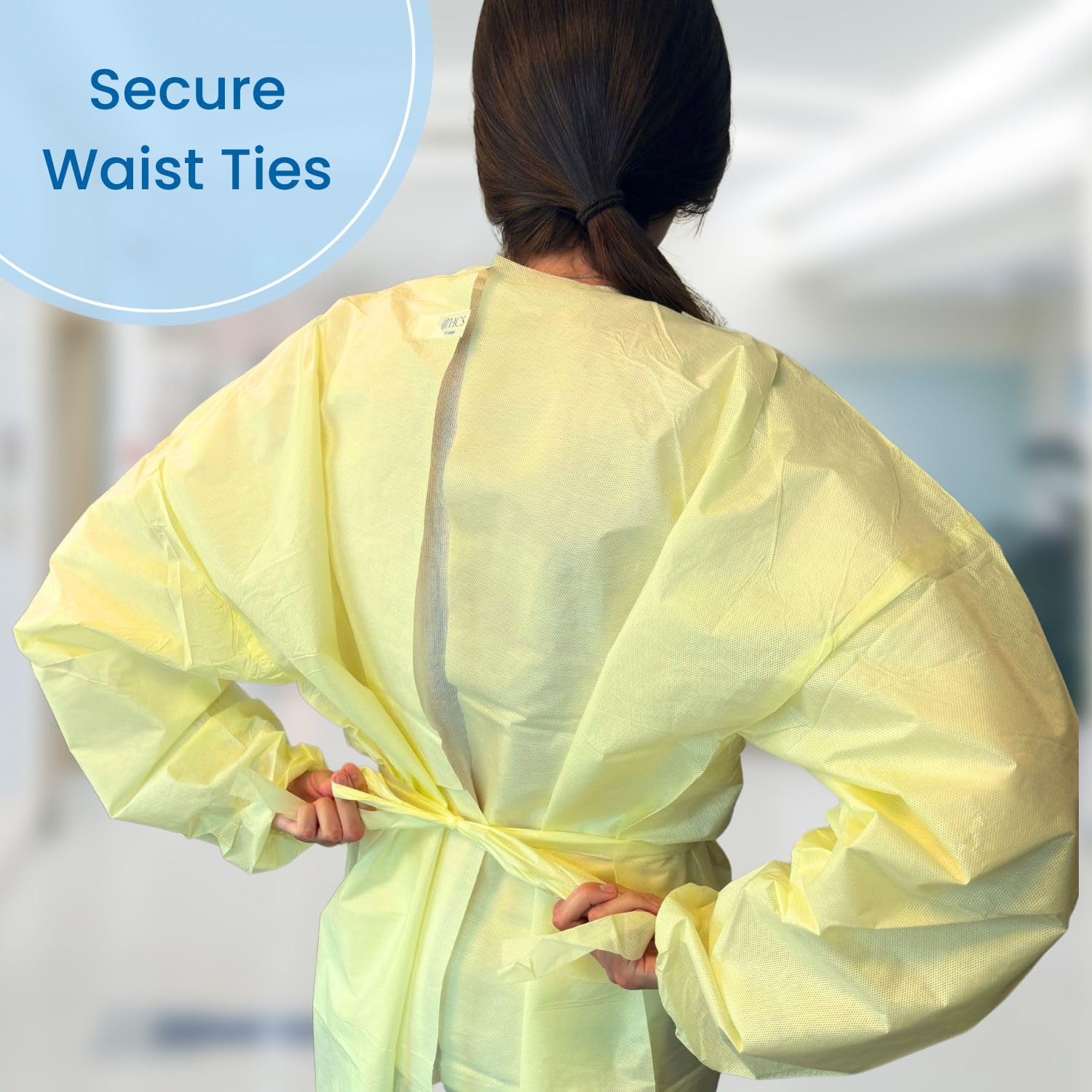 HCS Bulk XL Isolation Gowns - Disposable Gowns, Medical - SMS, AAMI Level 2, PPE Gown Disposable - Elastic Cuffs, Neck Tape & Waist Tie - Home, Clinic, Dentist, Hospital - Yellow Gown (50/Case)