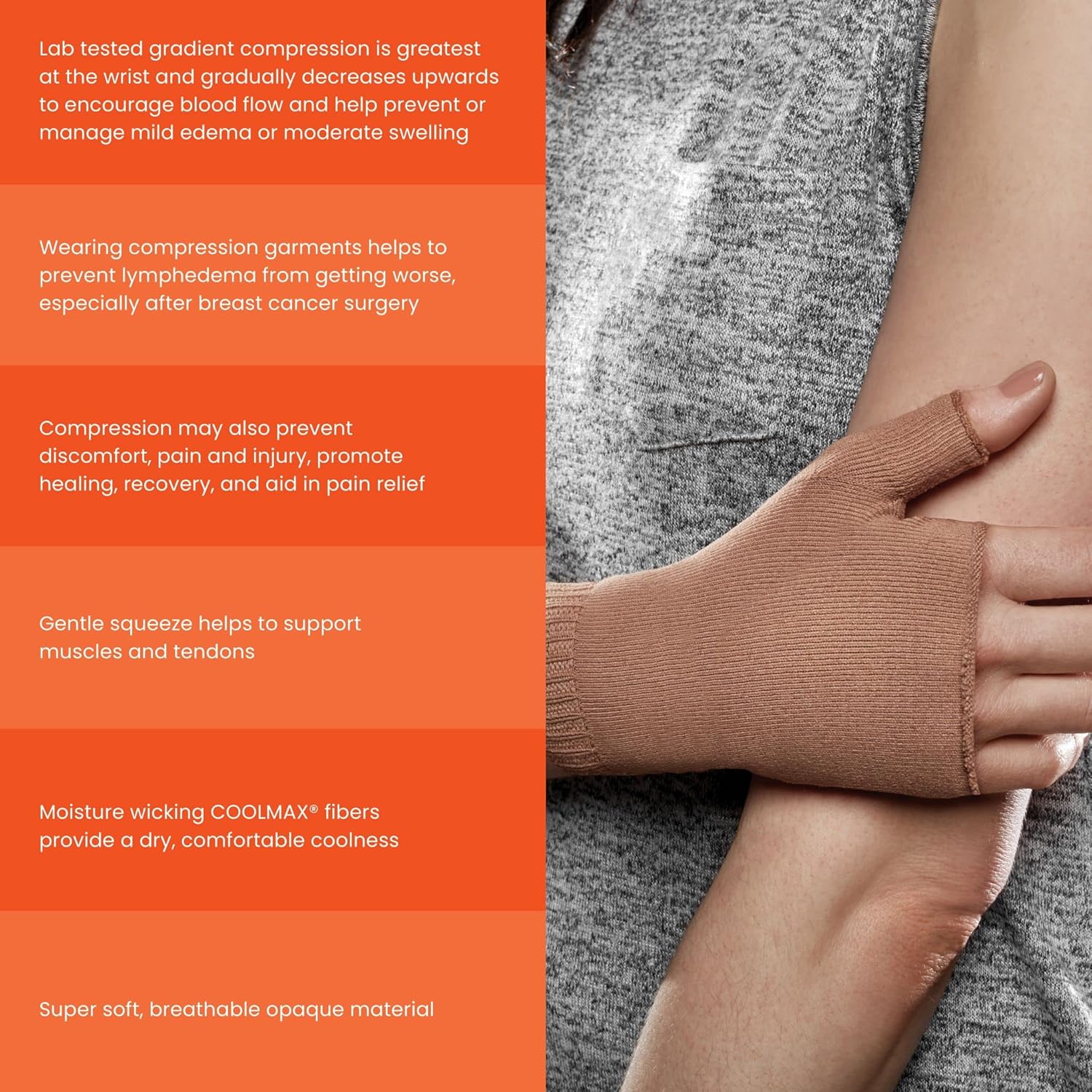 Ease Opaque Lymphedema Gauntlet - Small - Black - 30-40 mmHg