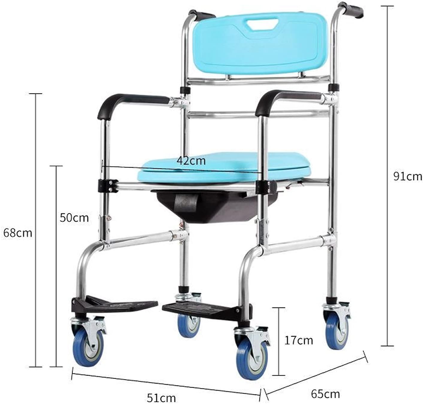 Shower Chair with Wheels for Elderly, Height Adjustable Commode Chair Non-Slip Shower Chair Bedside Shower Chair with Armrest Backrest and Toilet, Supports Up to 3(
