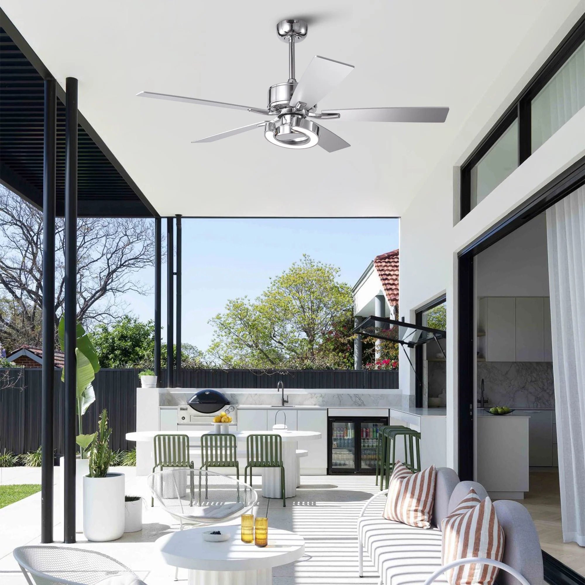 Parrot Uncle 52-Inch Arlen Double-sided Blades Downrod Mount LED Ceiling Fan with Remote Control