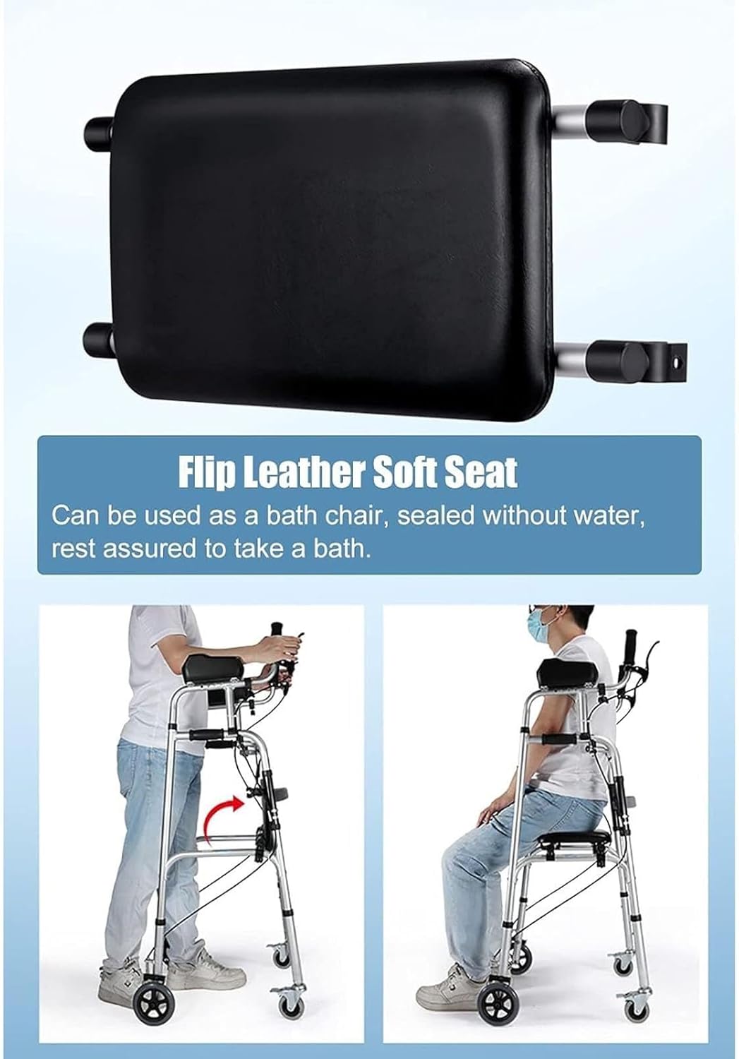 Wheel Walking Frame Upright Posture Rolling Walker 4 Wheel Walker Rollator Adjustable Height Elderly Walking Aid Used with Armrest Support Pad for Seniors Walking