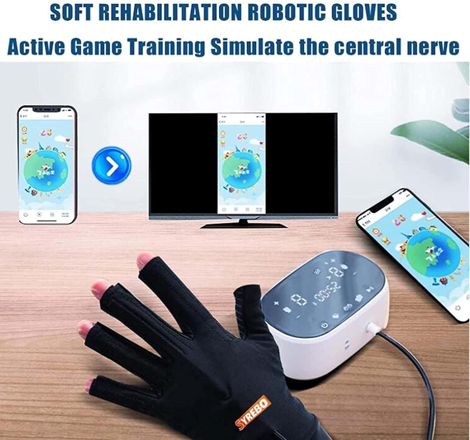 Air Pressure Rehabilitation Robot Gloves,Automatic Stroke Hemiplegia Finger Trainer,Finger Extension Exercise,LCD Touch Screen,for Hand Function Recovery,LeftHand-S