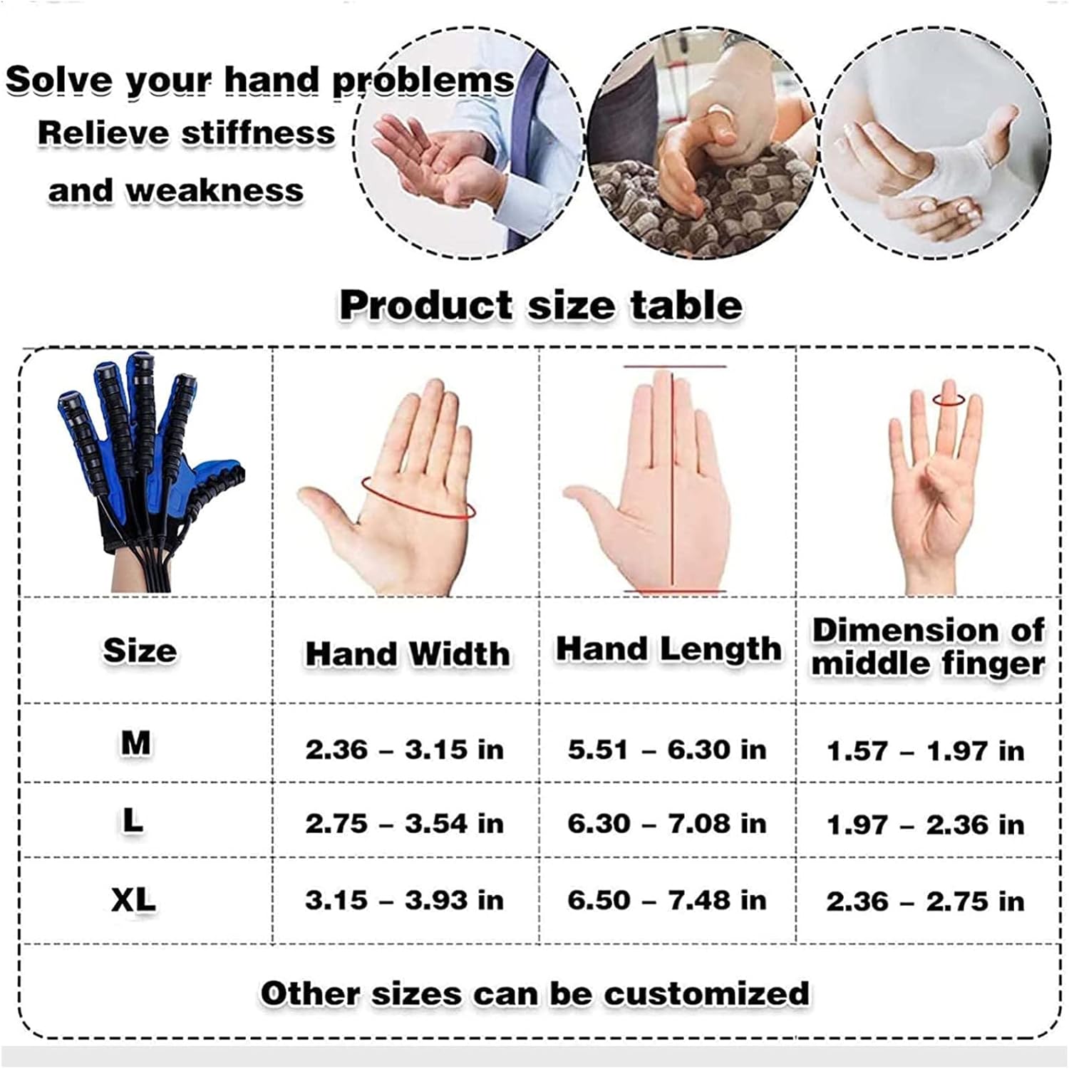 Rehabilitation Robot Gloves Hemiplegia Finger Trainer Stroke Hand Therapy Equipment, Hand Strengthener Orthosis for Longterm Relief Finger Cramps Arthritis Pain Relief (M,Blue)