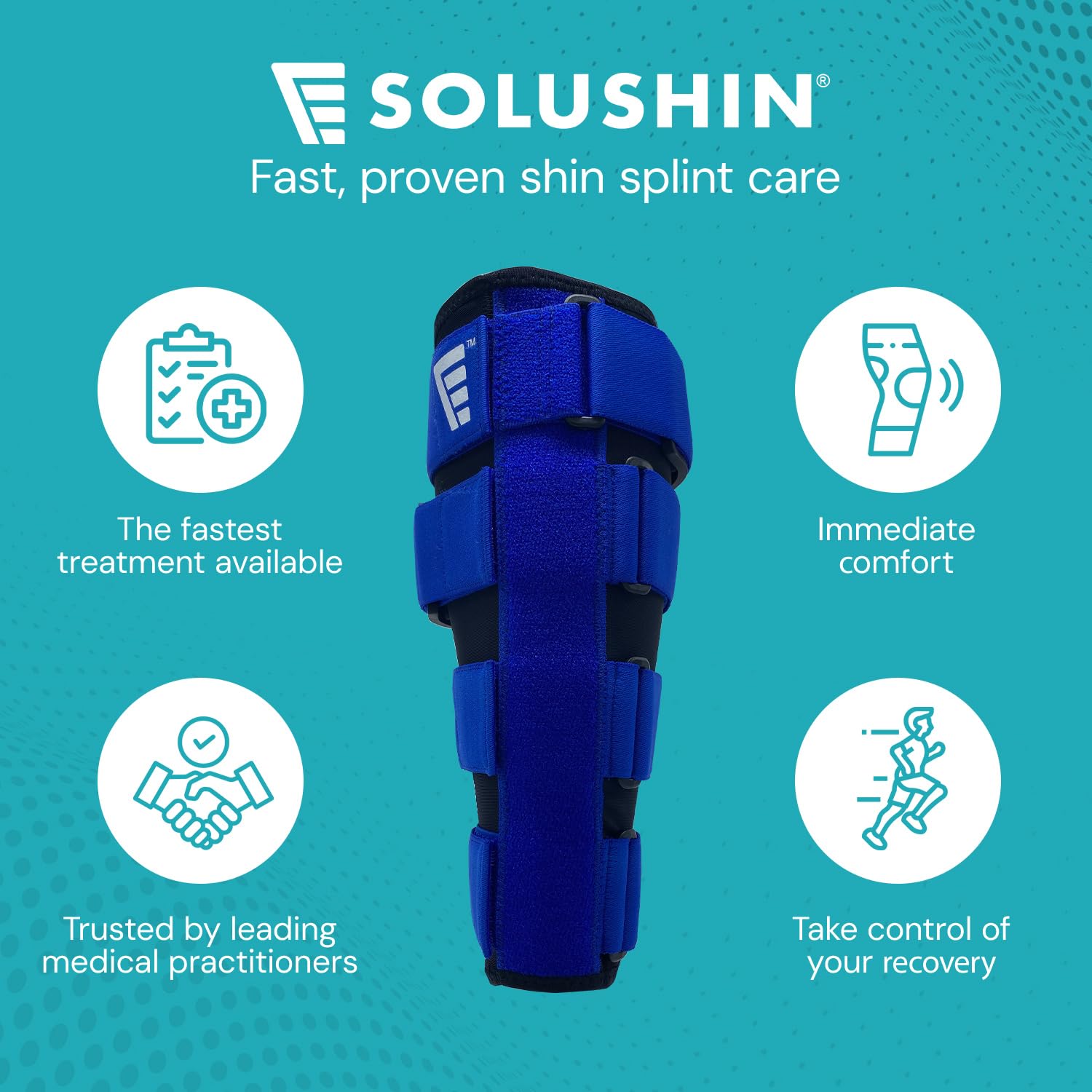 OPED Solushin Shin Splint Brace with Rubber Nodes, Adjustable Calf Compression Sleeve for Men & Women, New Approach Shin Splint Relief for Athletes with Counter-Traction Technology | Medium, Left