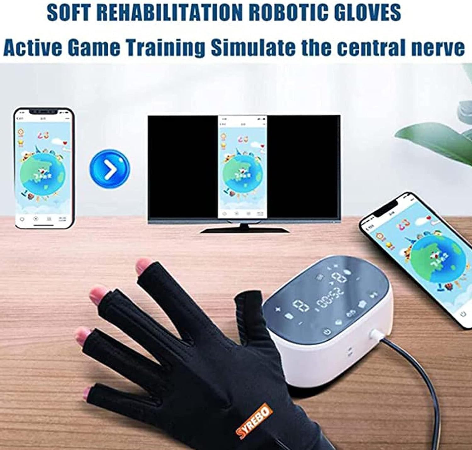 Hand Rehabilitation Robot Gloves Hand Therapy Glove, Dementia, Stroke Hand Exercise, Finger Rehabilitation Training Robot Gloves, Stroke Hemiplegia Finger Straightening Brace Guard Protector ( Color :