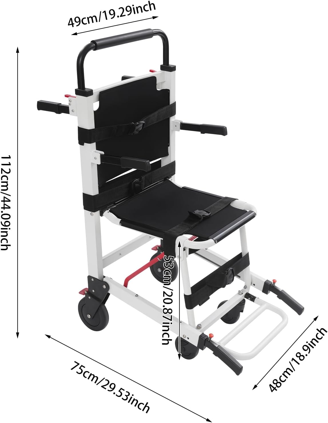 EMS Mobility Chair, Medical Emergency Patient Transfer Chair, 4-Wheel Evacuation Chair Load-Capacity 396.83lbs for First Aid Centers, Ambulances, Hospitals, Medical Institutions (White)