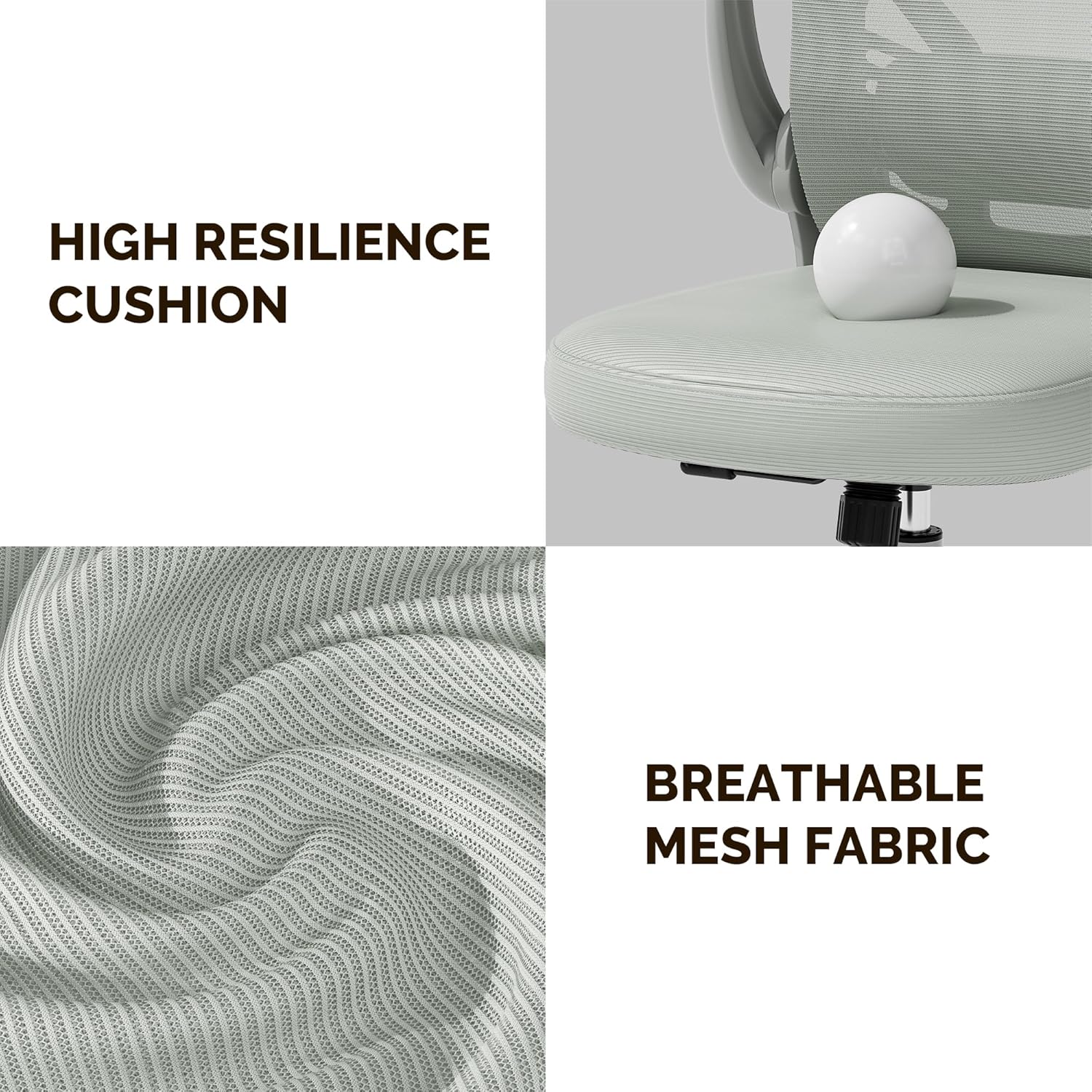 Computer Desk Chair with Wheels, Mesh Office Chair with Flip Up Arms, Adjustable Lumbar Support, Swivel Desk Chair Comfy, All Grey