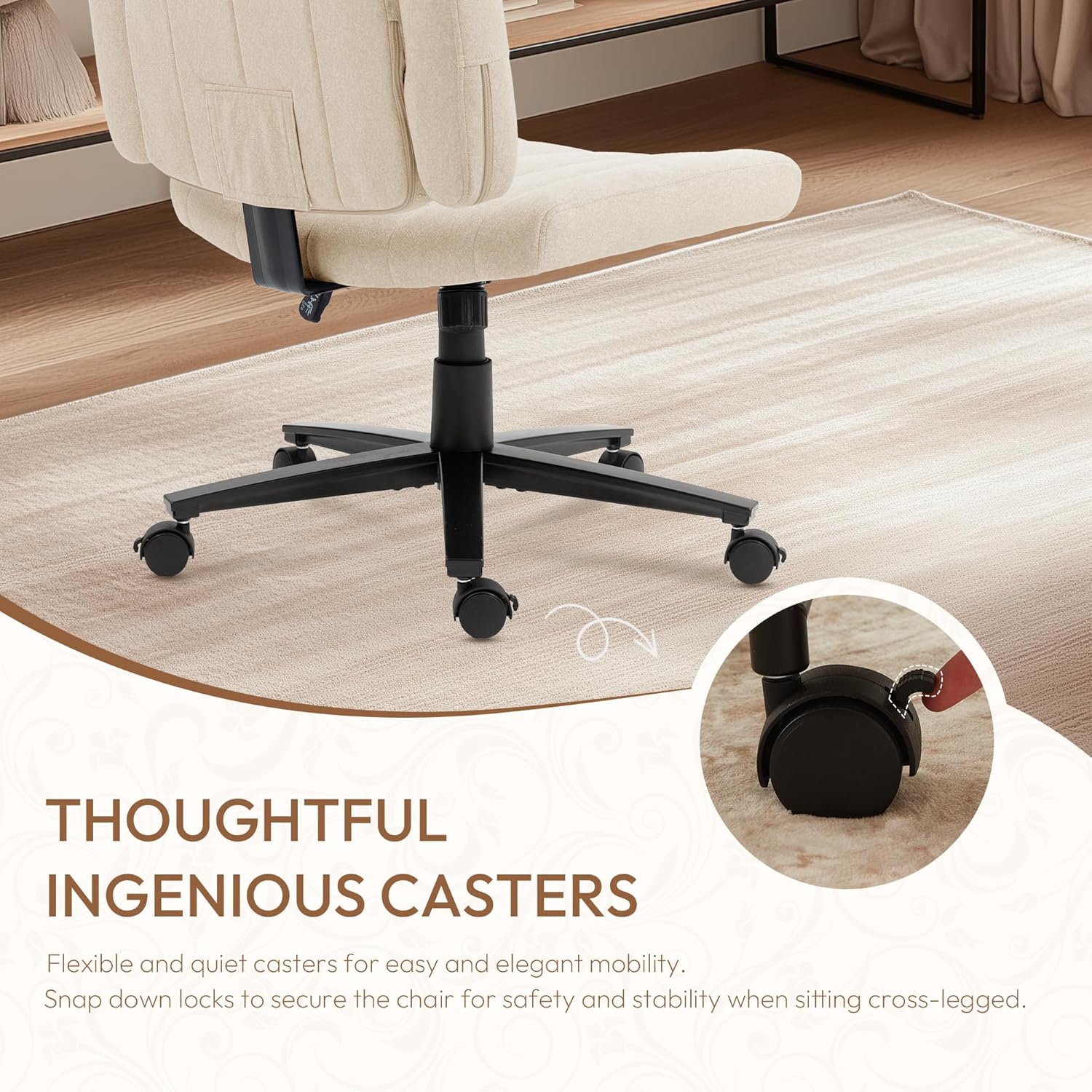 Rainbow Home Pilot Criss Cross Office Chair with Arms & Wheels, Ergonomic Swivel Rolling Desk Chair for Women, Adjustable Height, Lumbar Support, Fabric Gaming/Computer Chair for Home Office (White)