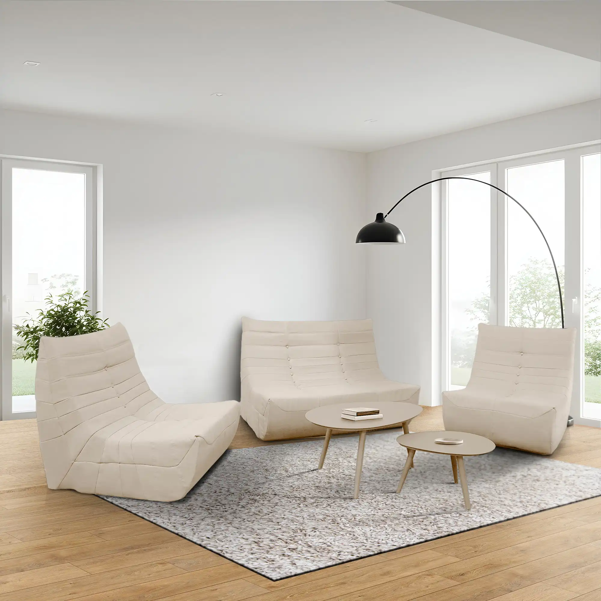 Deko Living 5 Piece Beige Compressed Foam Loveseat Sofa Chairs and Table Set (CIF50219)