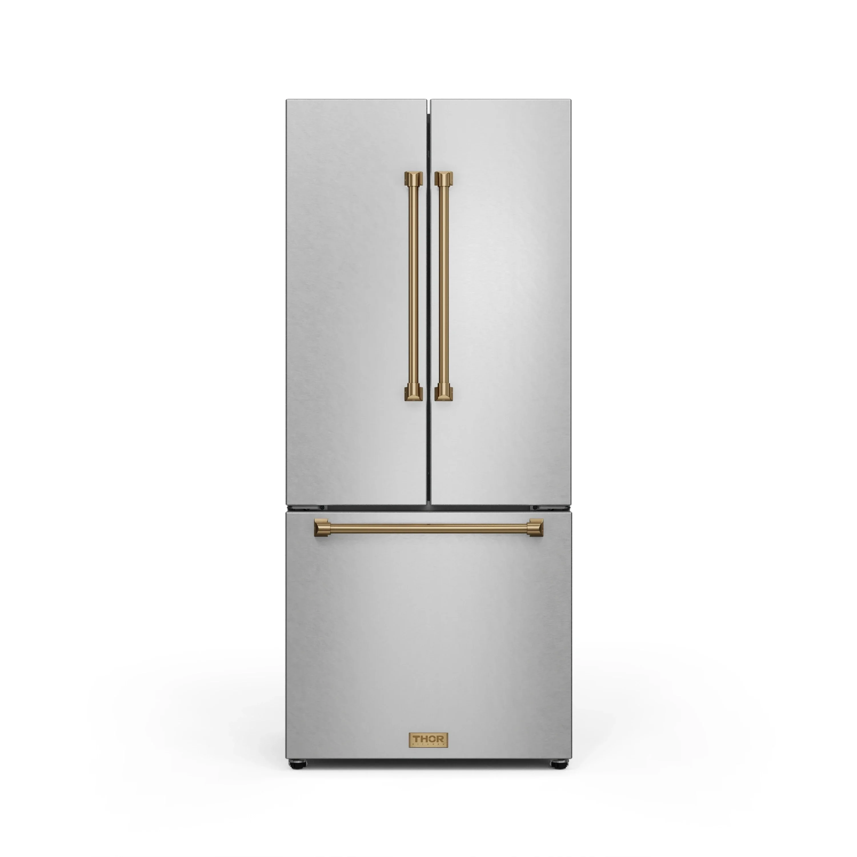 Gordon Ramsay by Thor Kitchen 30-Inch 17.5 cu ft French Door Counter Depth Refrigerator with Ice Maker in Stainless Steel with Bronze Trim (RF3017FFD99-BRZ)