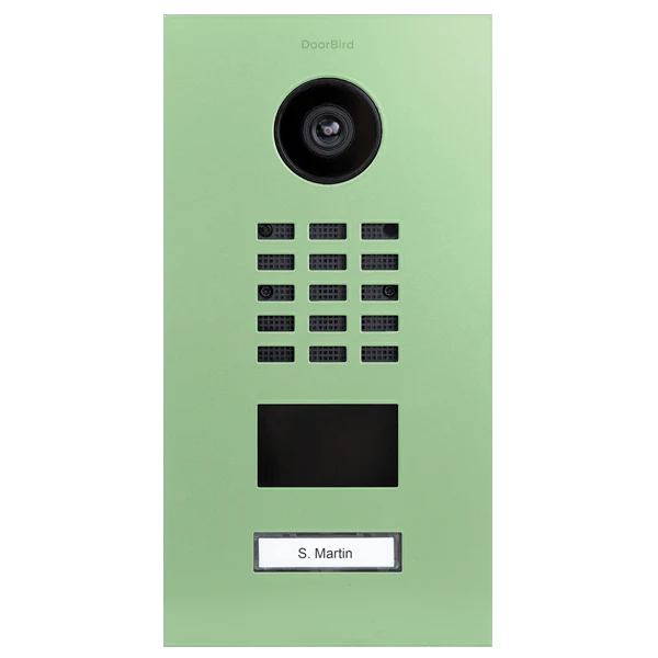 DoorBird D2101V IP Video Door Station, 1 Call Button in Pastel Green, RAL 6019