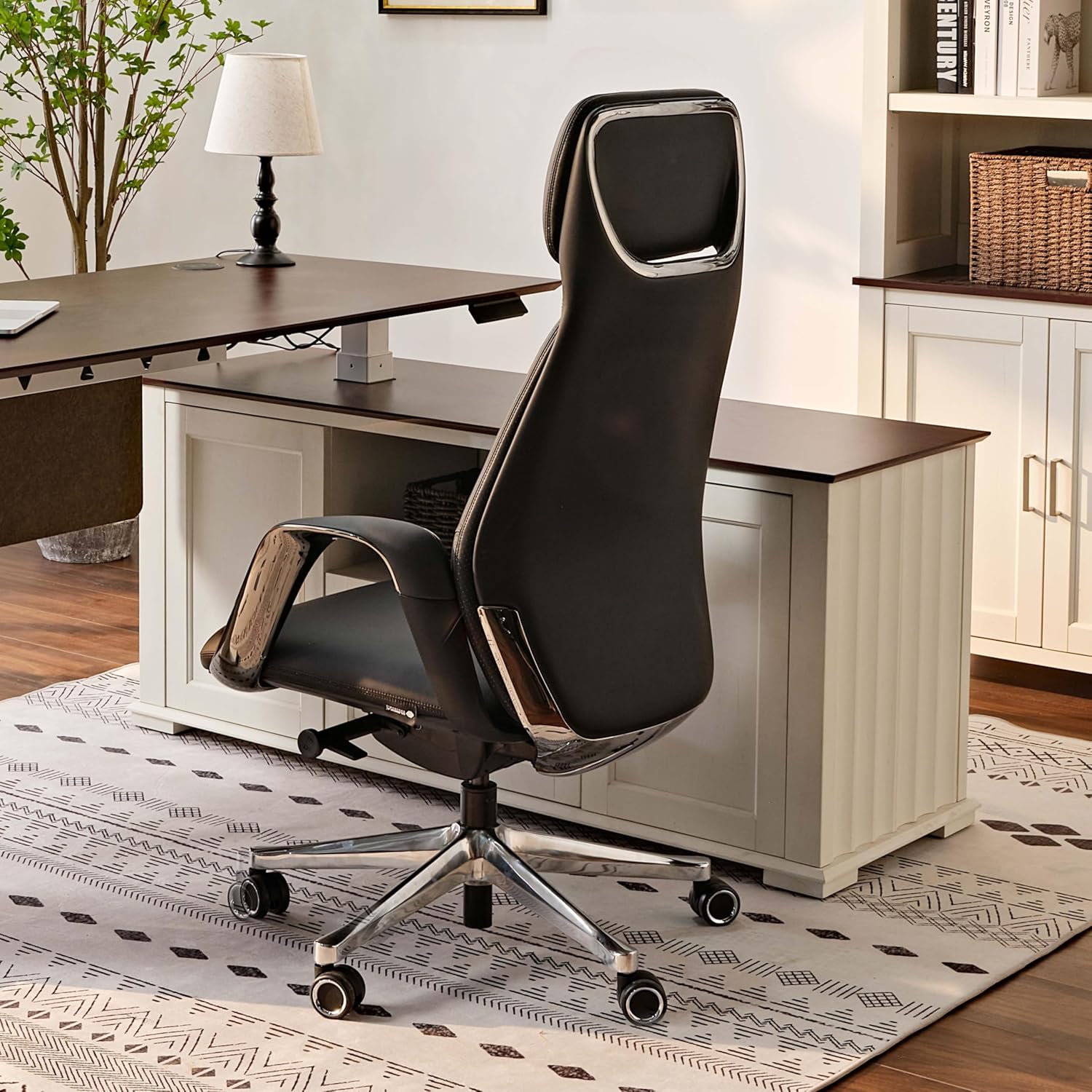 EUREKA ERGONOMIC Serene Executive Office Chair Genuine Leather Office Chair, Modern Executive Chair 135° Back Support Comfy Desk Chair with Arms & Aluminum Base for Home-Black