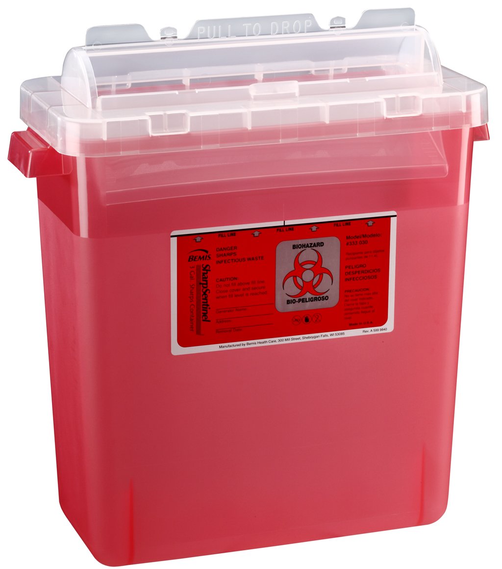 Bemis Healthcare 333 030 Translucent Red Sharps Container, 3 gal (Pack of 12)