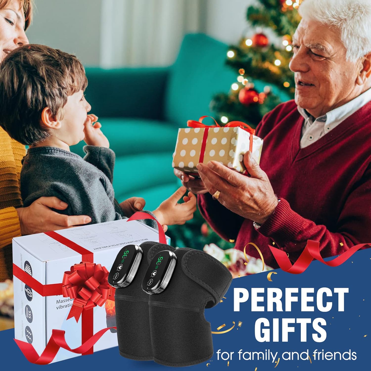 MOAJAZA Knee Massager with Heat and Vibration, Heating Pad for Knee Shoulder Elbow, Heated Knee Brace for Arthritis with Massage