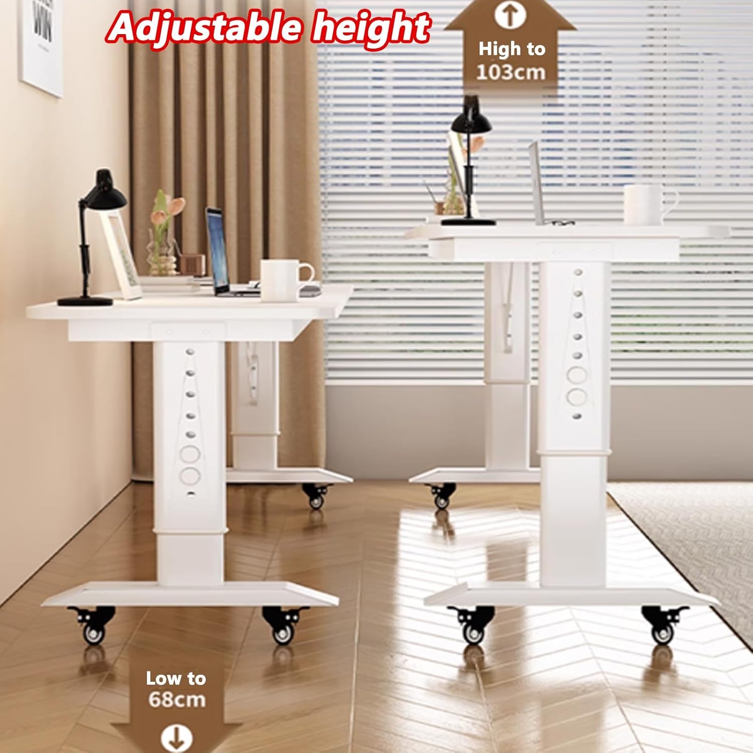 Adjustable Overbed Table with Wheels, Adjustable Height Rolling Tables, Laptop Desk Over Bed Tables with Baffle, Bed Desk for Hospital and Home Use(White,210x50cm/82.6x19.6in)