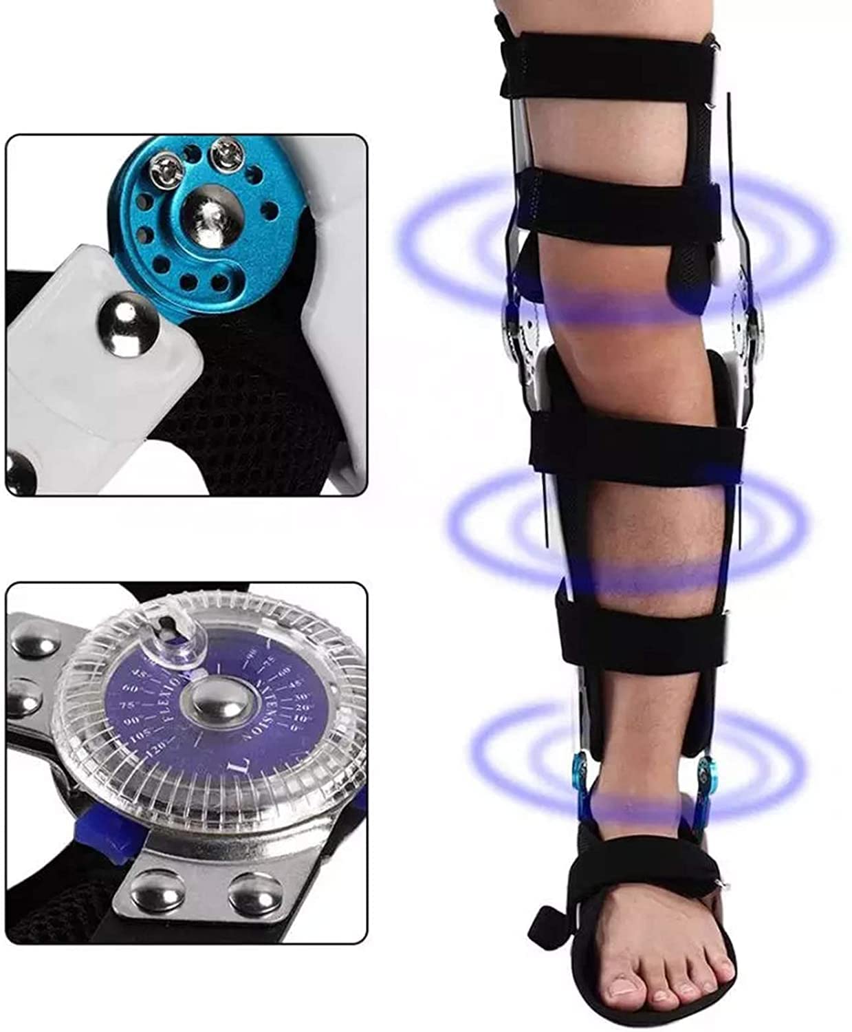 Hinged Knee Foot Support Brace, Hinged Knee Brace Fracture Fixed Guard Splint Leg Protector, Adjustable Post Knee Support Orthosis Immobilizer Fixed Bracket,Left Leg-M,Right Leg-L