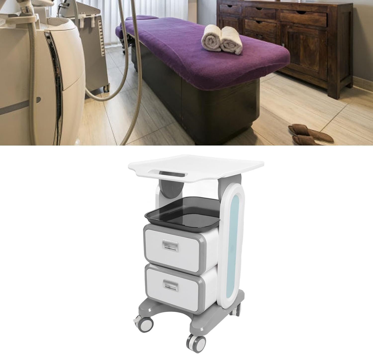 Fdit Medical Trolley Cart, 50kg Capacity ABS PVC Rolling Cart with Double Drawers and Locking Wheels for Hospital Clinic Home Use