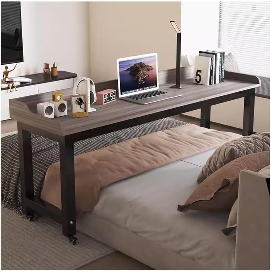 Adjustable Overbed Table with Lockable Wheels – 200x60cm Rolling Laptop Desk for Bed, Sofa & Home Office Use(170x50x80cm)